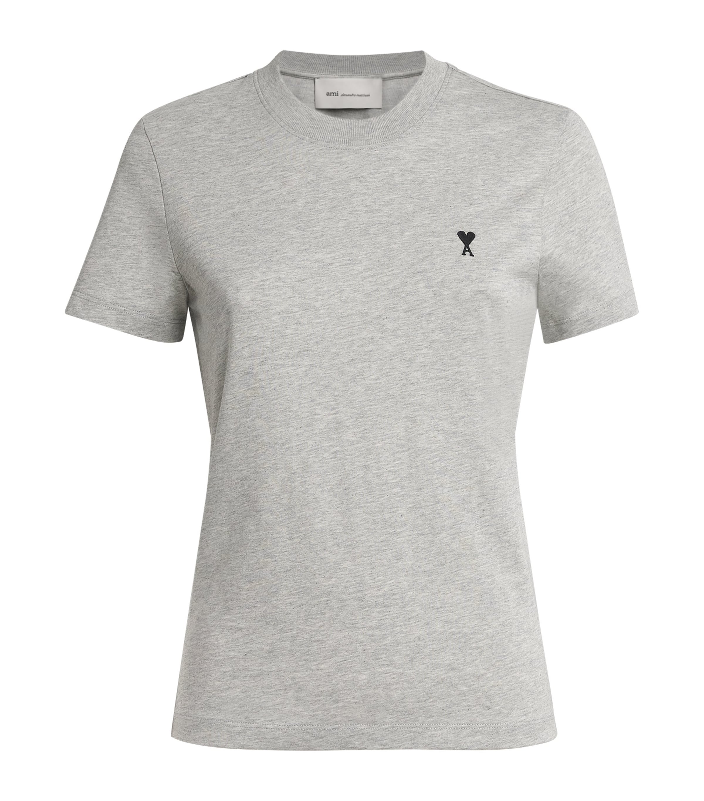 AMI Paris Womens Cotton Ami De Coeur T-Shirt Gris Cendre Chine
