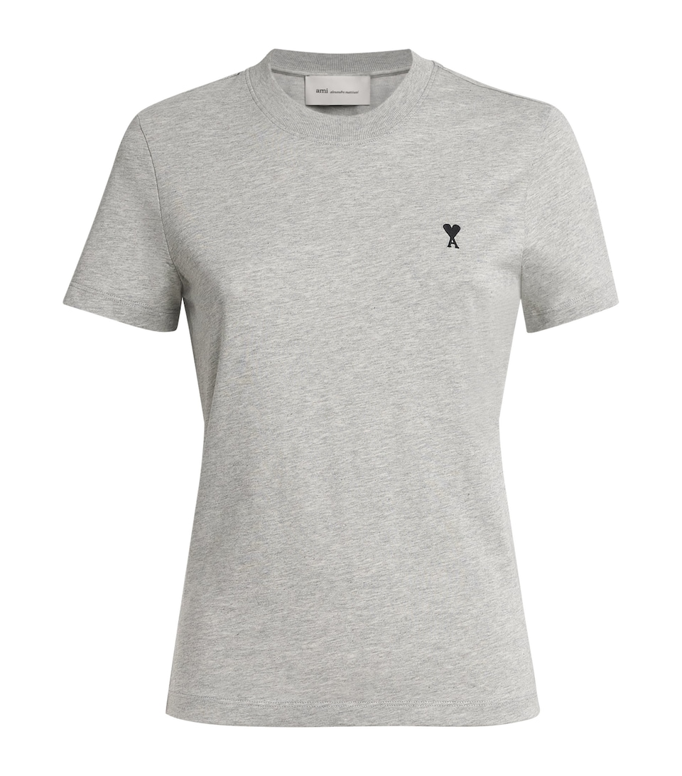 AMI Paris Womens Cotton Ami De Coeur T-Shirt Gris Cendre Chine