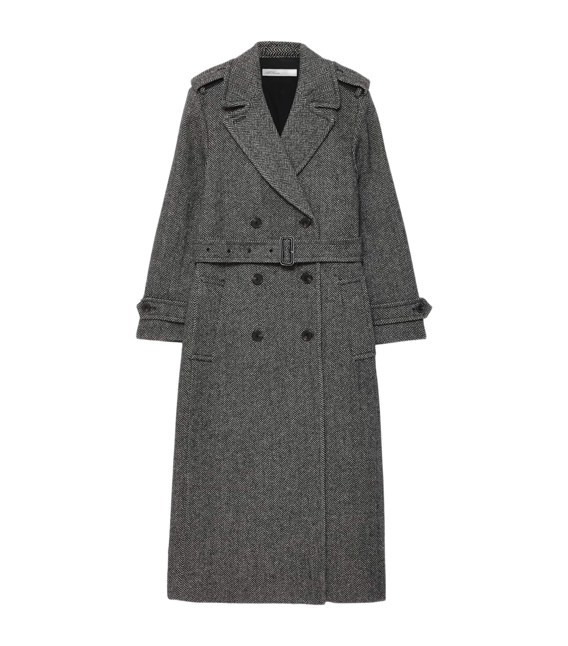 AllSaints Womens Wool-Blend Brescia Trench Coat Dark Grey/white