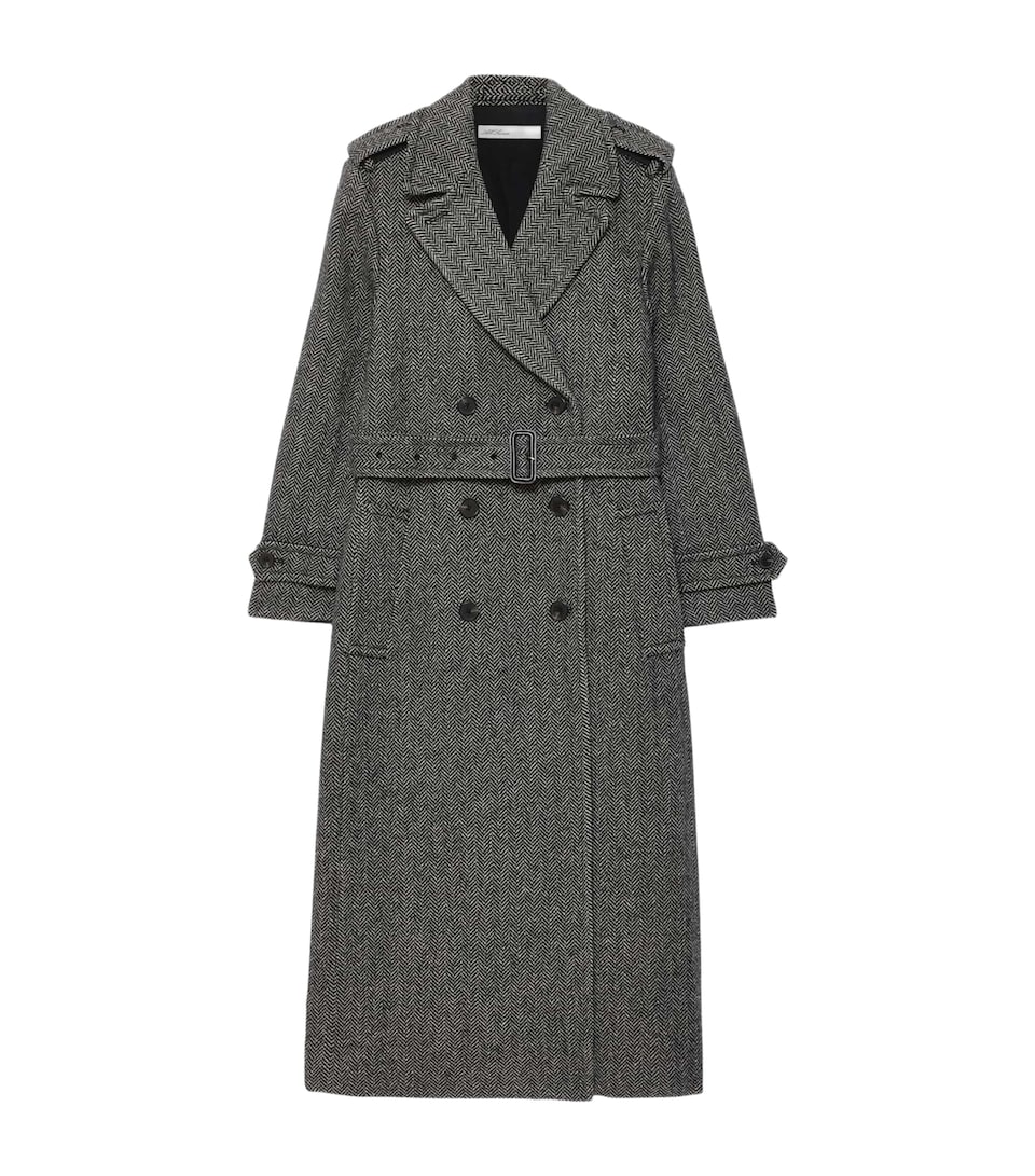 AllSaints Womens Wool-Blend Brescia Trench Coat Dark Grey/white