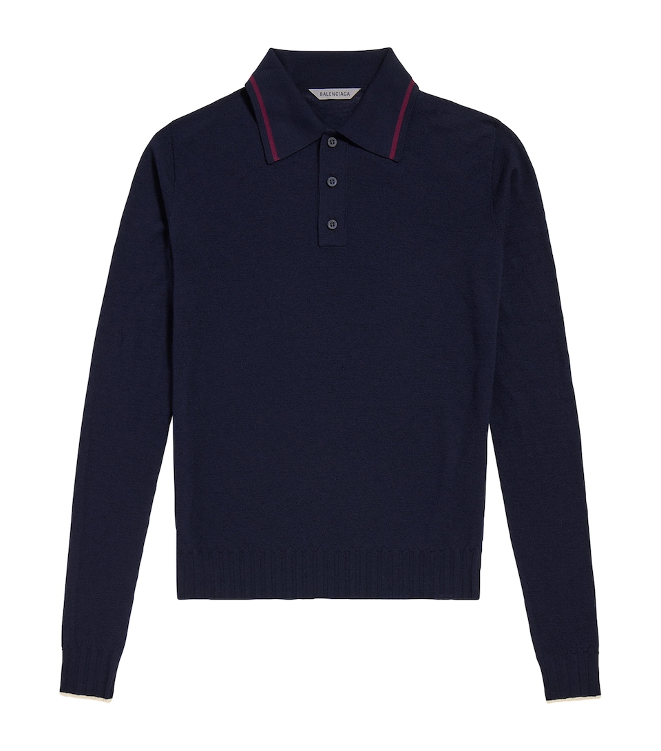 Balenciaga Mens Wool Long-Sleeve Polo Shirt