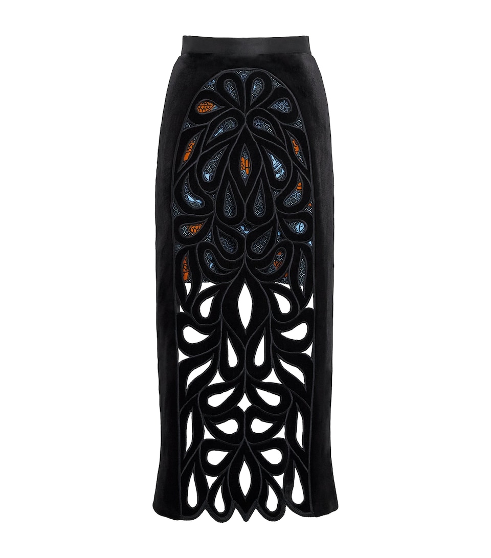 Christie Brown Womens Velvet Cut-Out Pencil Midi Skirt Blk