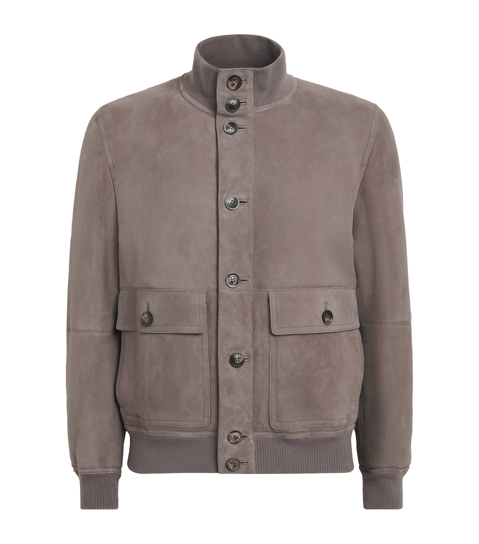 Herno Mens Suede Bomber Jacket Tortora