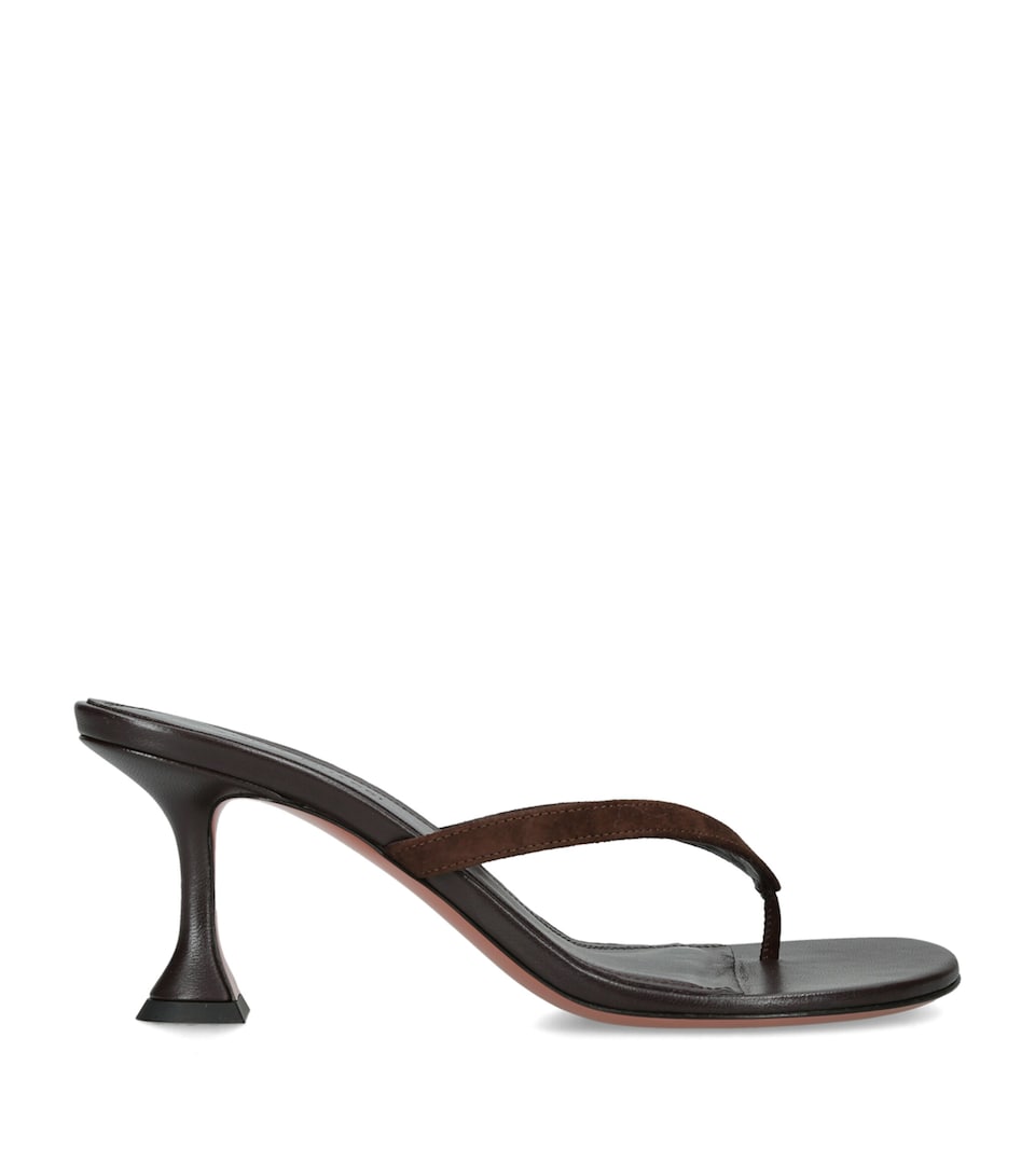 Amina Muaddi Suede Juliette Heeled Sandals 70 Dark Brown