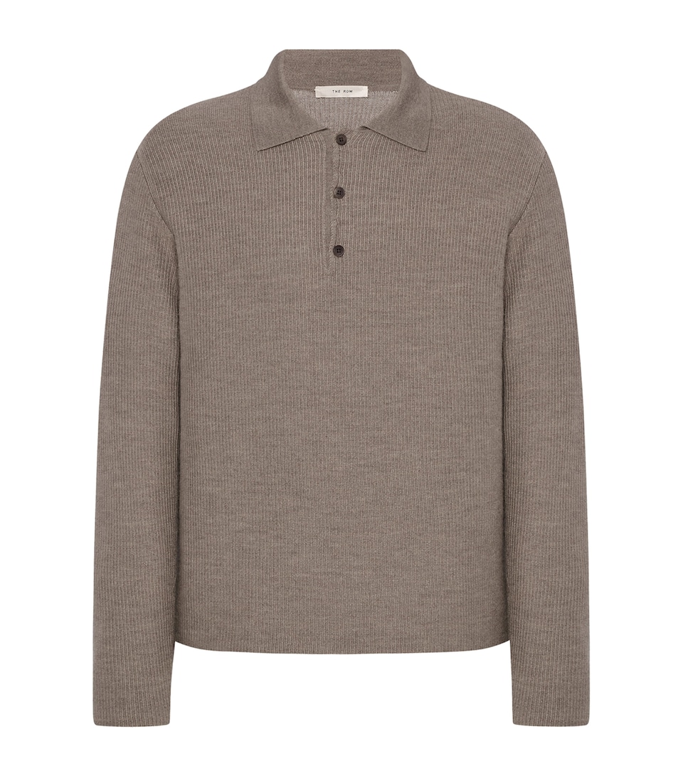 The Row Mens Bertram Cashmere Long-Sleeve Polo Shirt Light Pebble