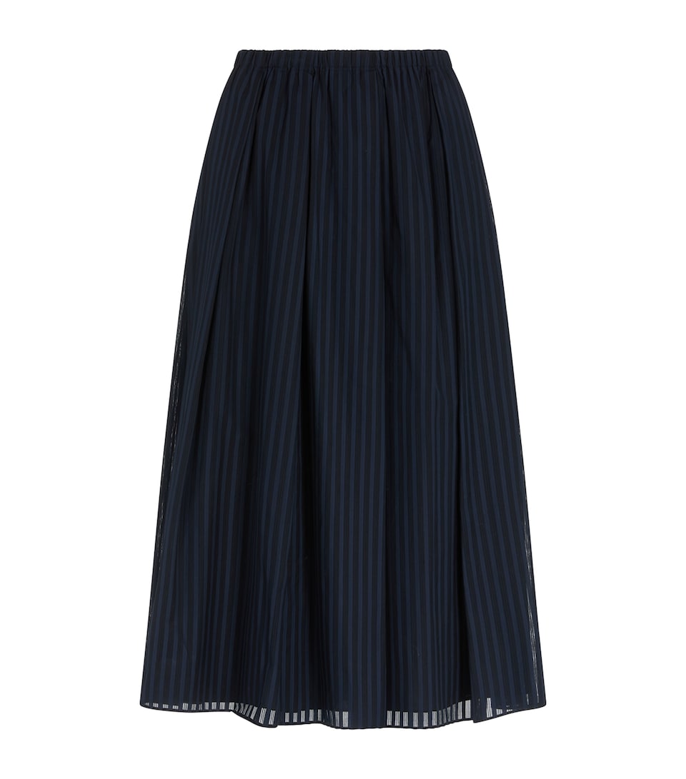 Linear Cotton Stripe Midi Skirt