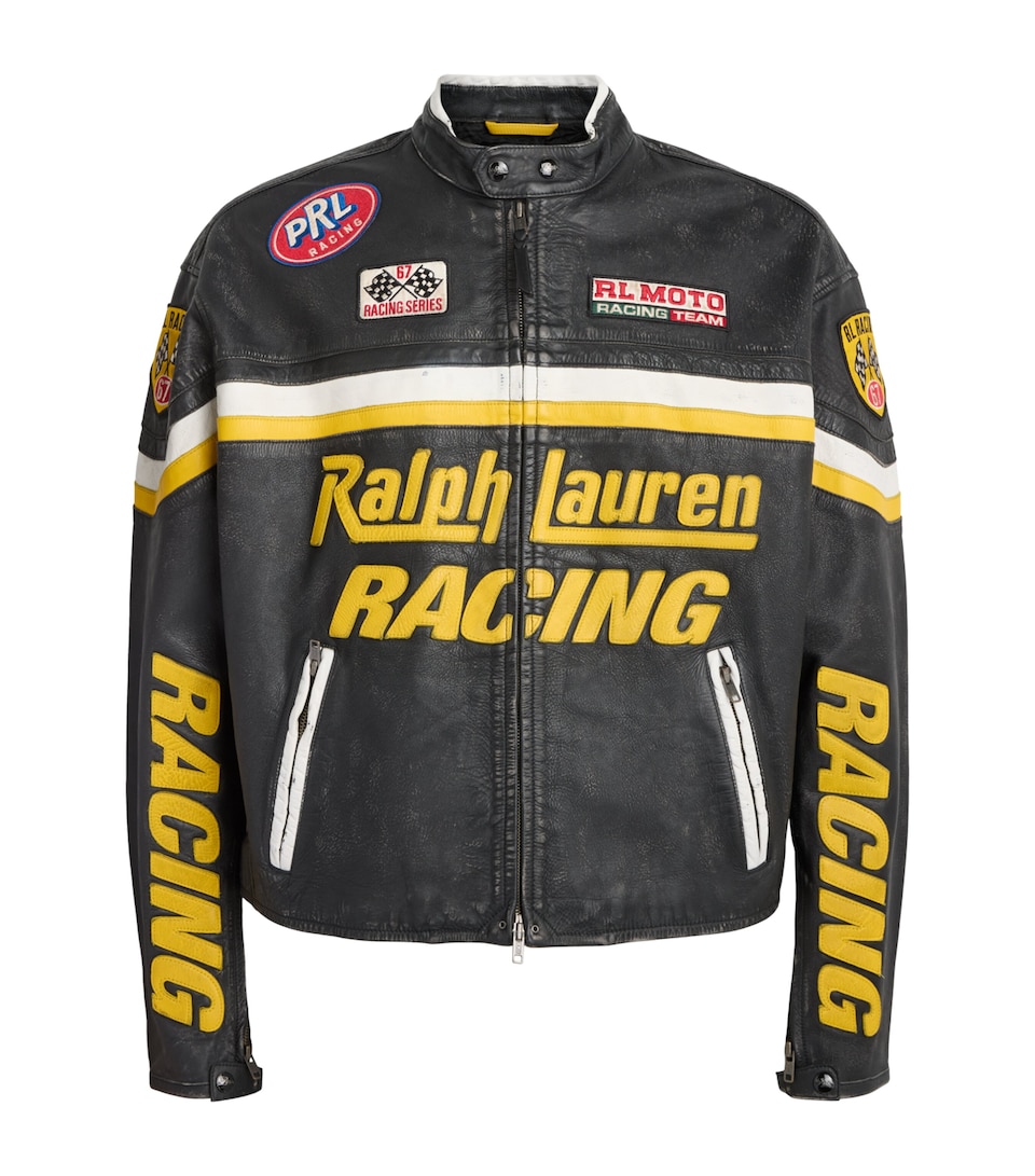 Polo Ralph Lauren Mens Racing Leather Jacket Polo Black