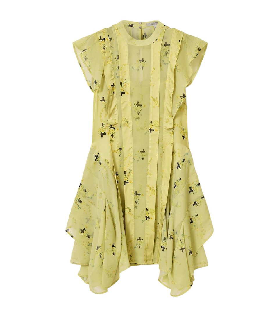AllSaints Womens Printed Fleur Mini Dress Empoli Yellow