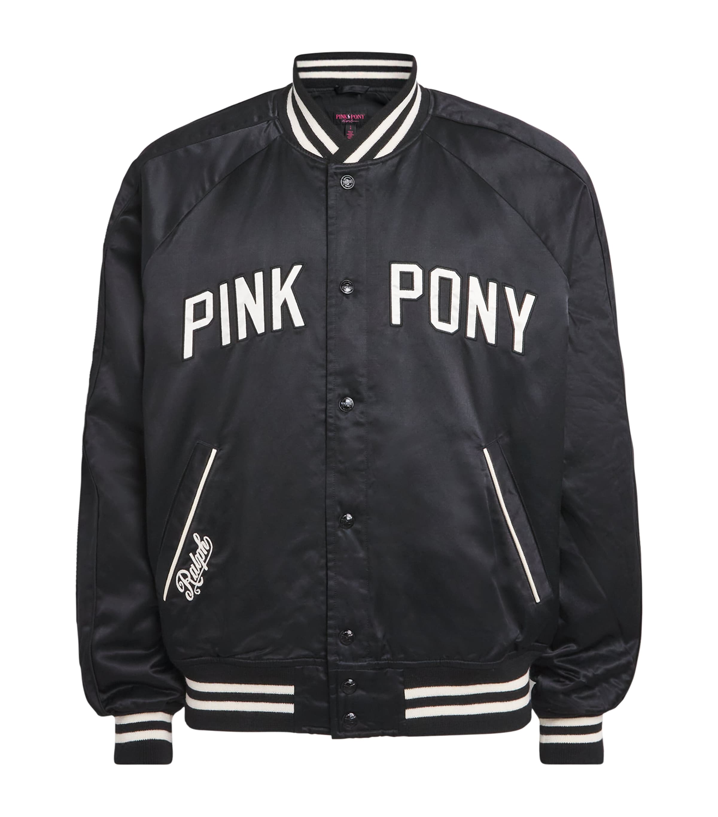 Polo Ralph Lauren Mens Satin Pink Pony Baseball Jacket Polo Black