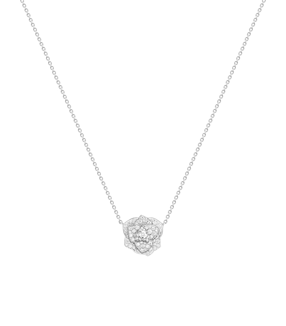 White Gold and Diamond Rose Necklace