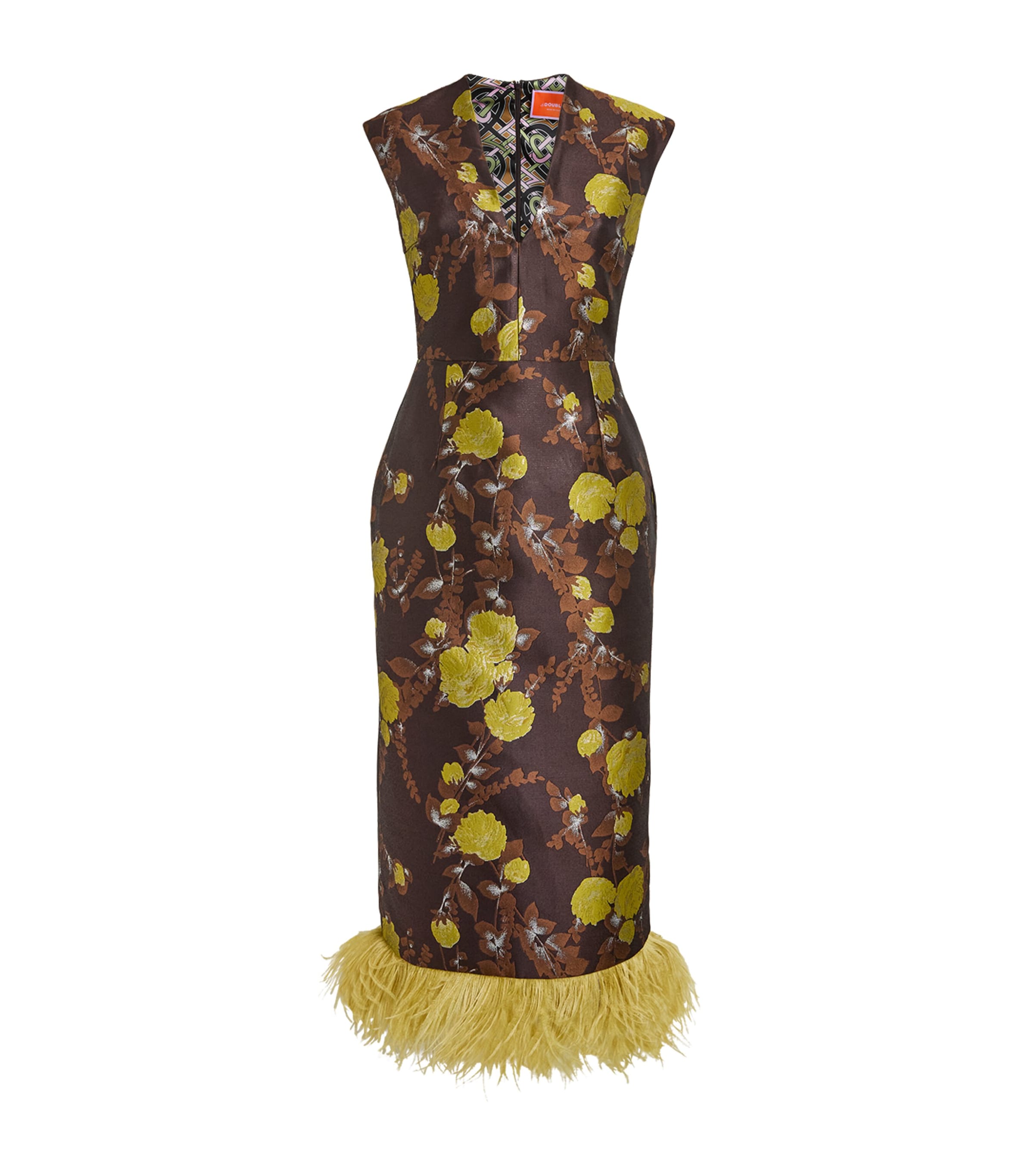 La Doublej Womens Feather-Trim Sleek Midi Dress Devon