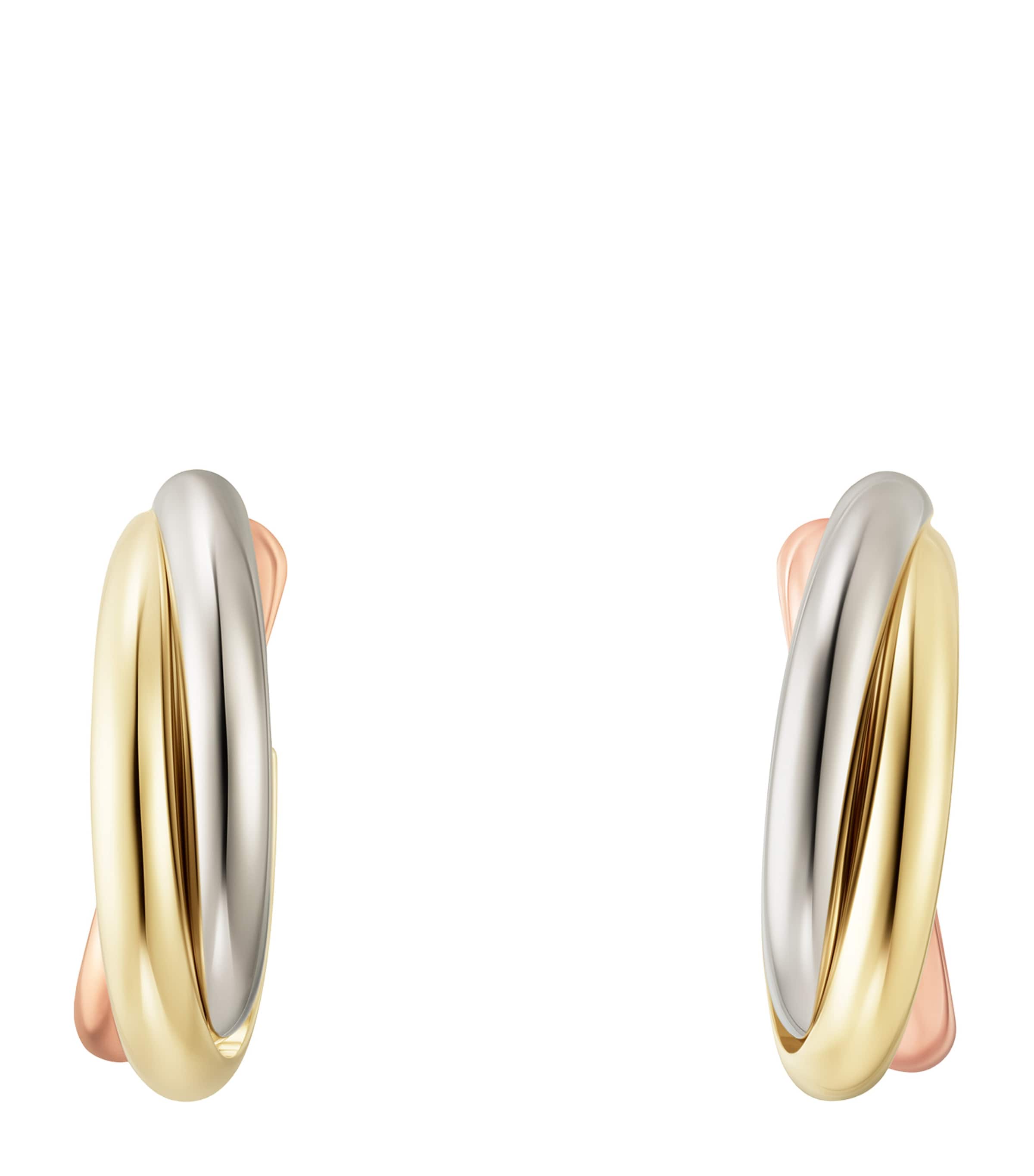White, Yellow and Rose Gold Trinity Earrings