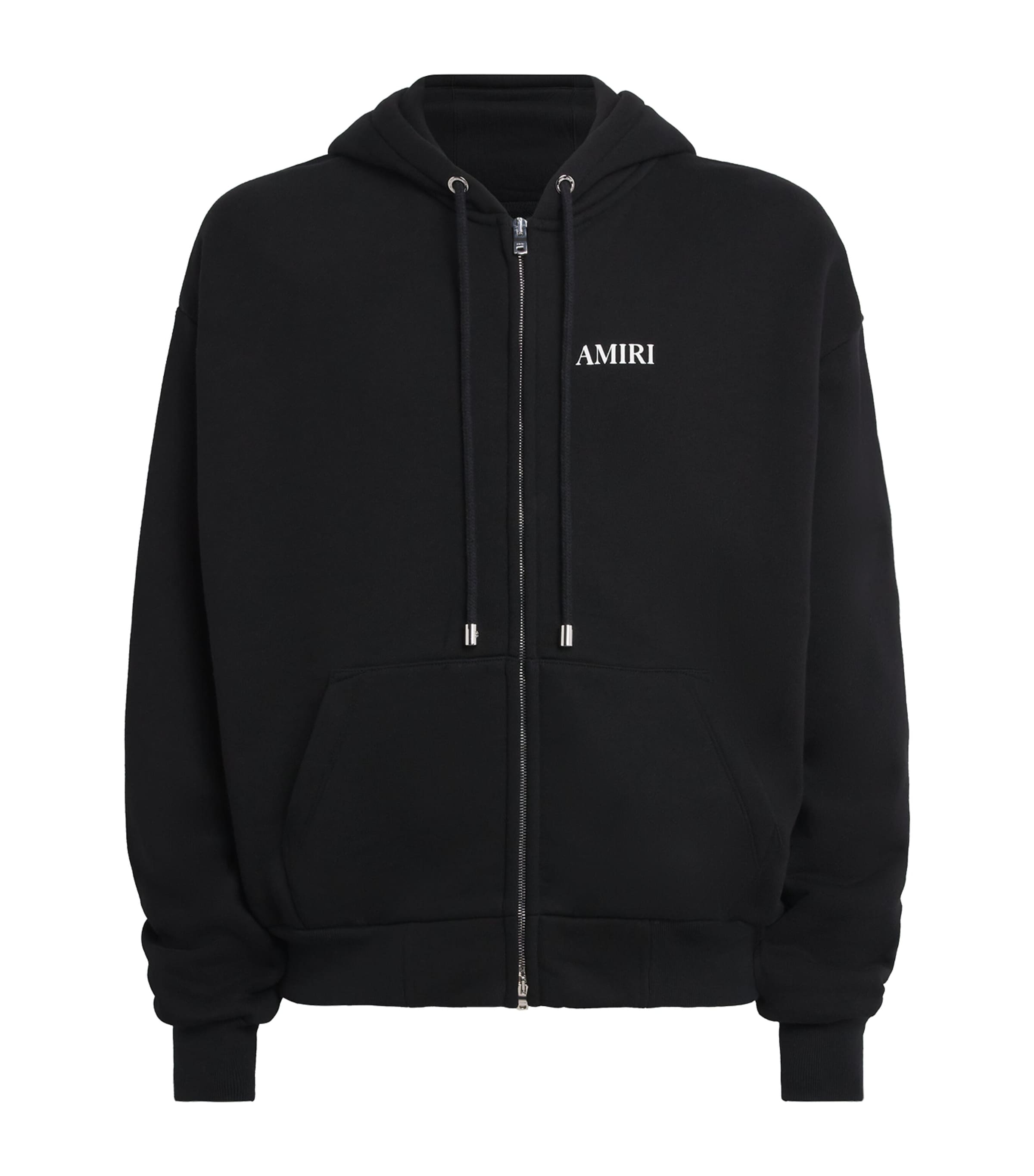 AMIRI Mens Cotton Logo Zip-Up Hoodie Black