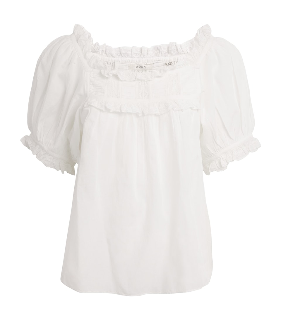 DÔEN Womens Organic Cotton-Blend Frances Blouse Salt Lace