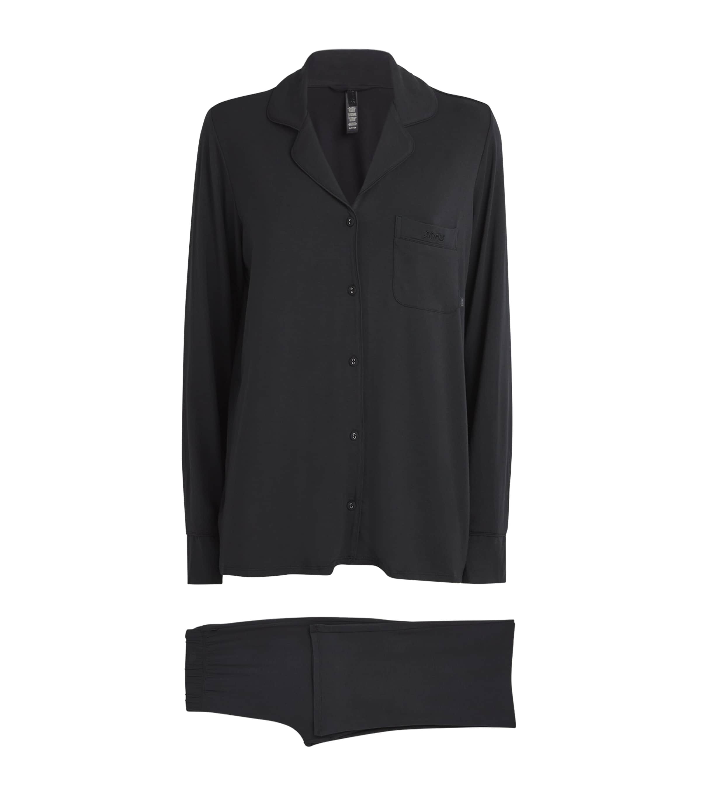 Skims Womens Sleep Long-Sleeve Pyjama Set Onyx