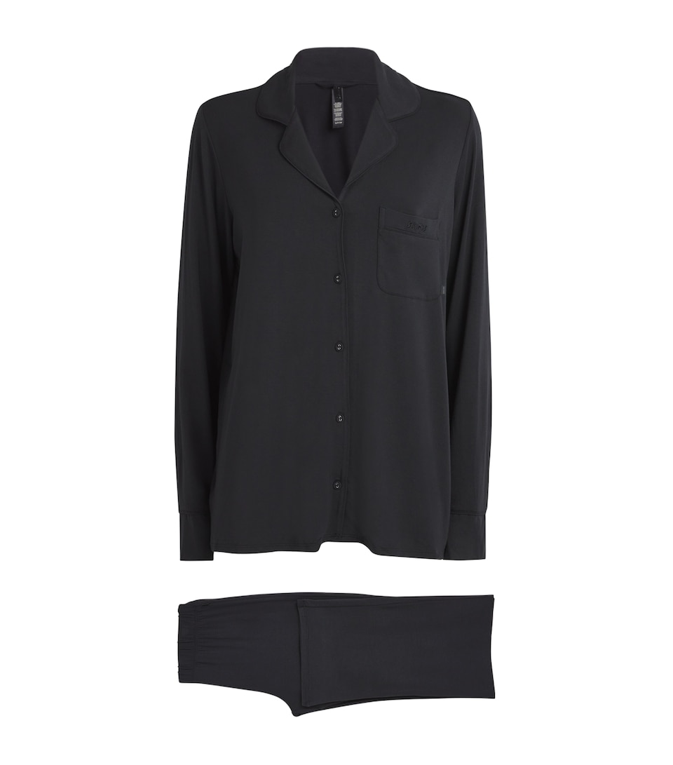 Skims Womens Sleep Long-Sleeve Pyjama Set Onyx