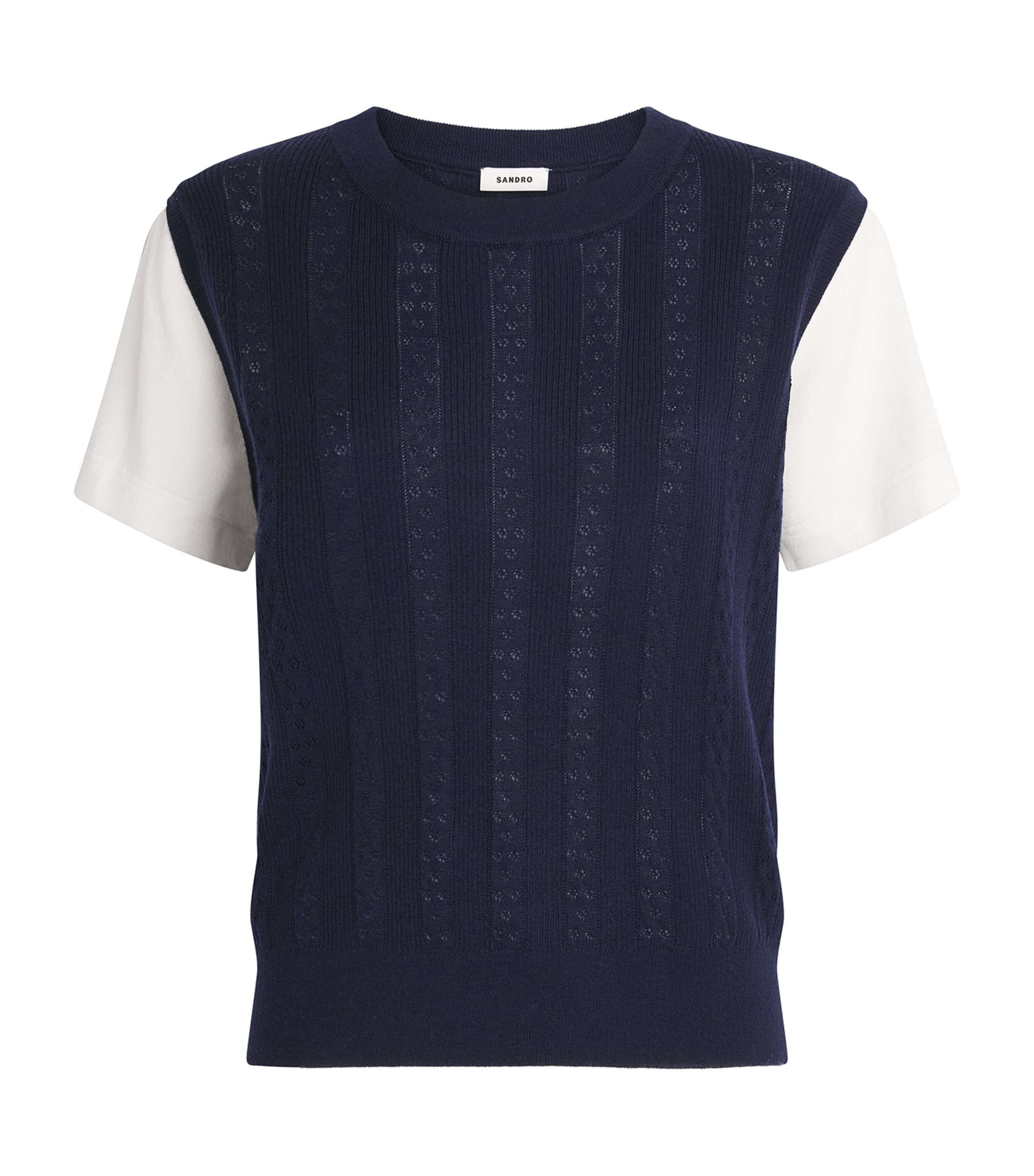 Sandro Paris Womens Pointelle Layered Sweater Navy Blue