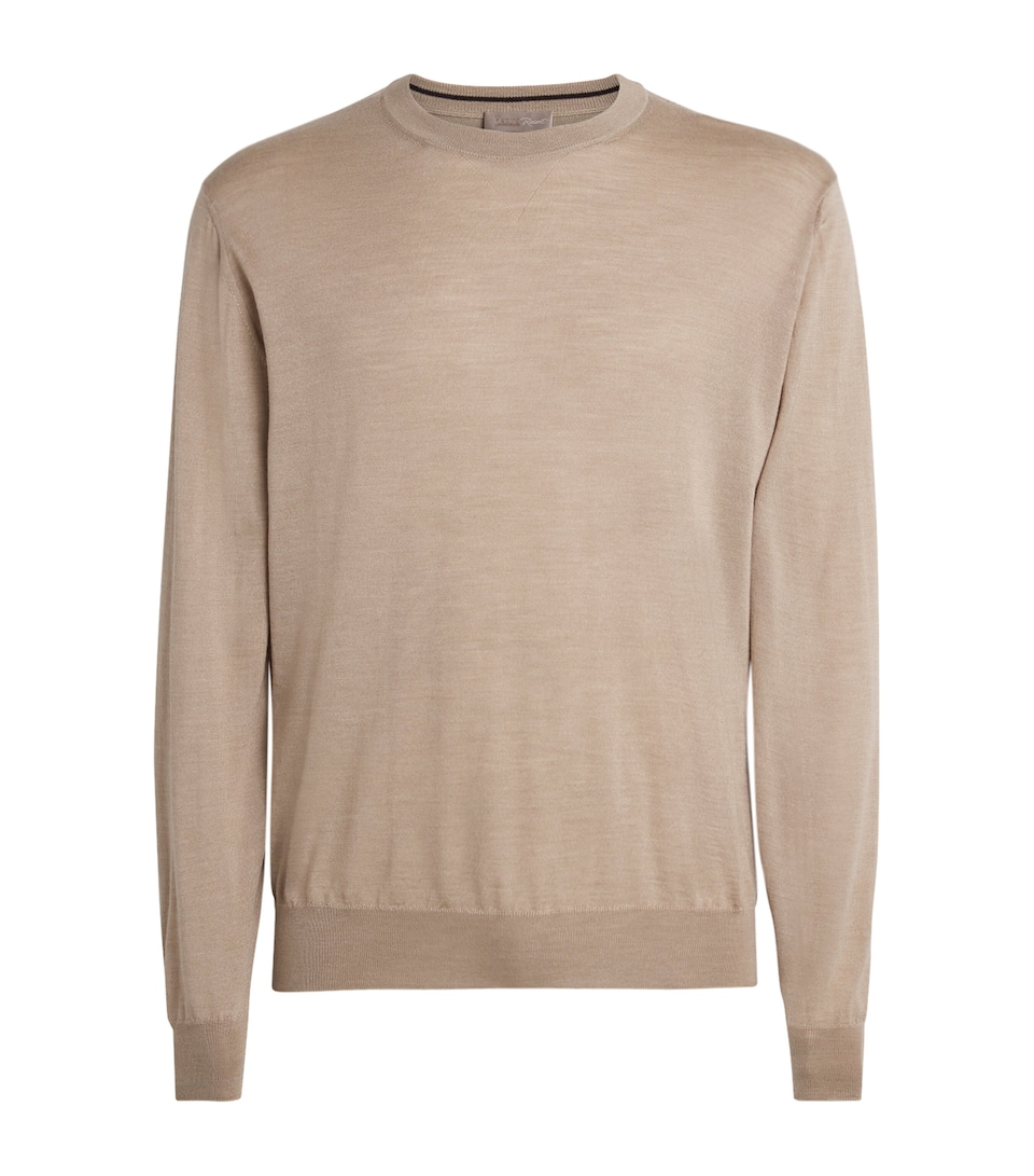 Herno Mens Wool-Silk Crew-Neck Sweater Light Beige