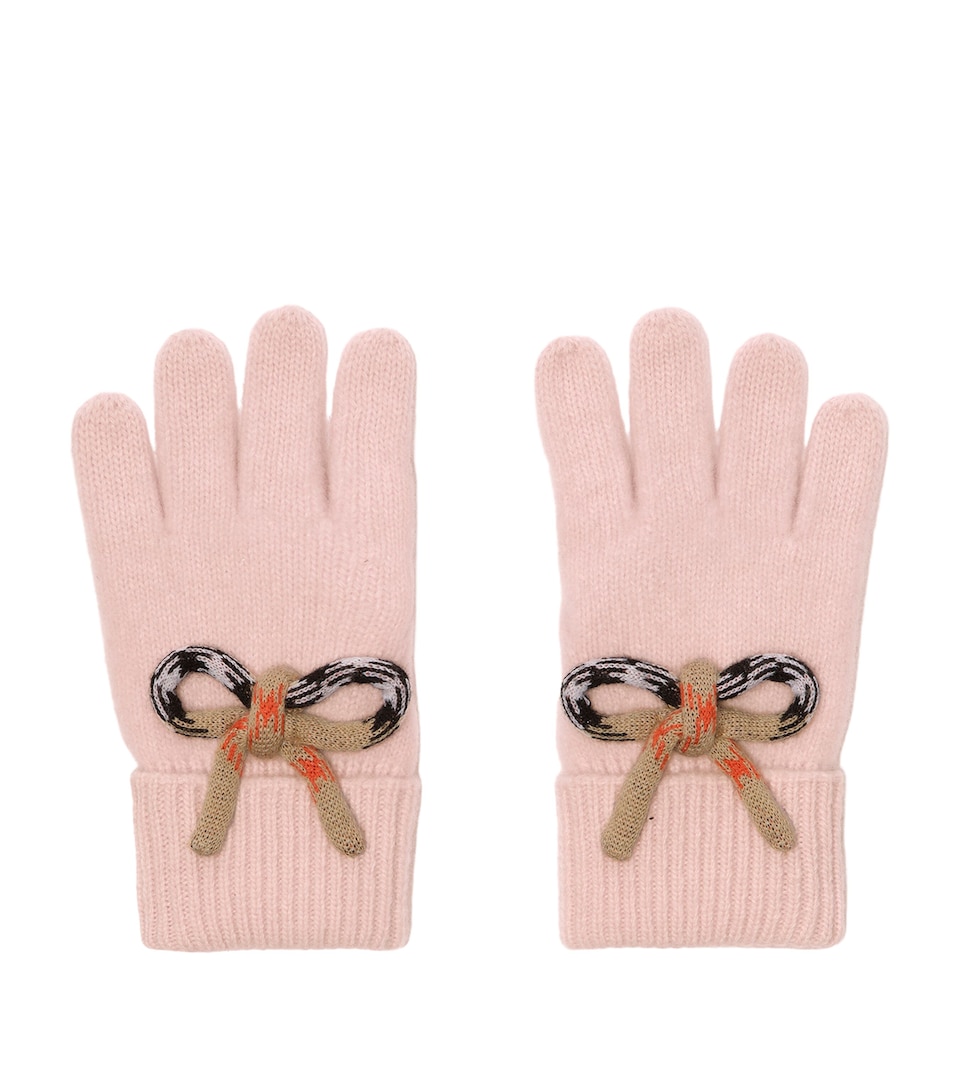 Burberry Kids Wool-Cashmere Check Bow Gloves Bouquet Pink
