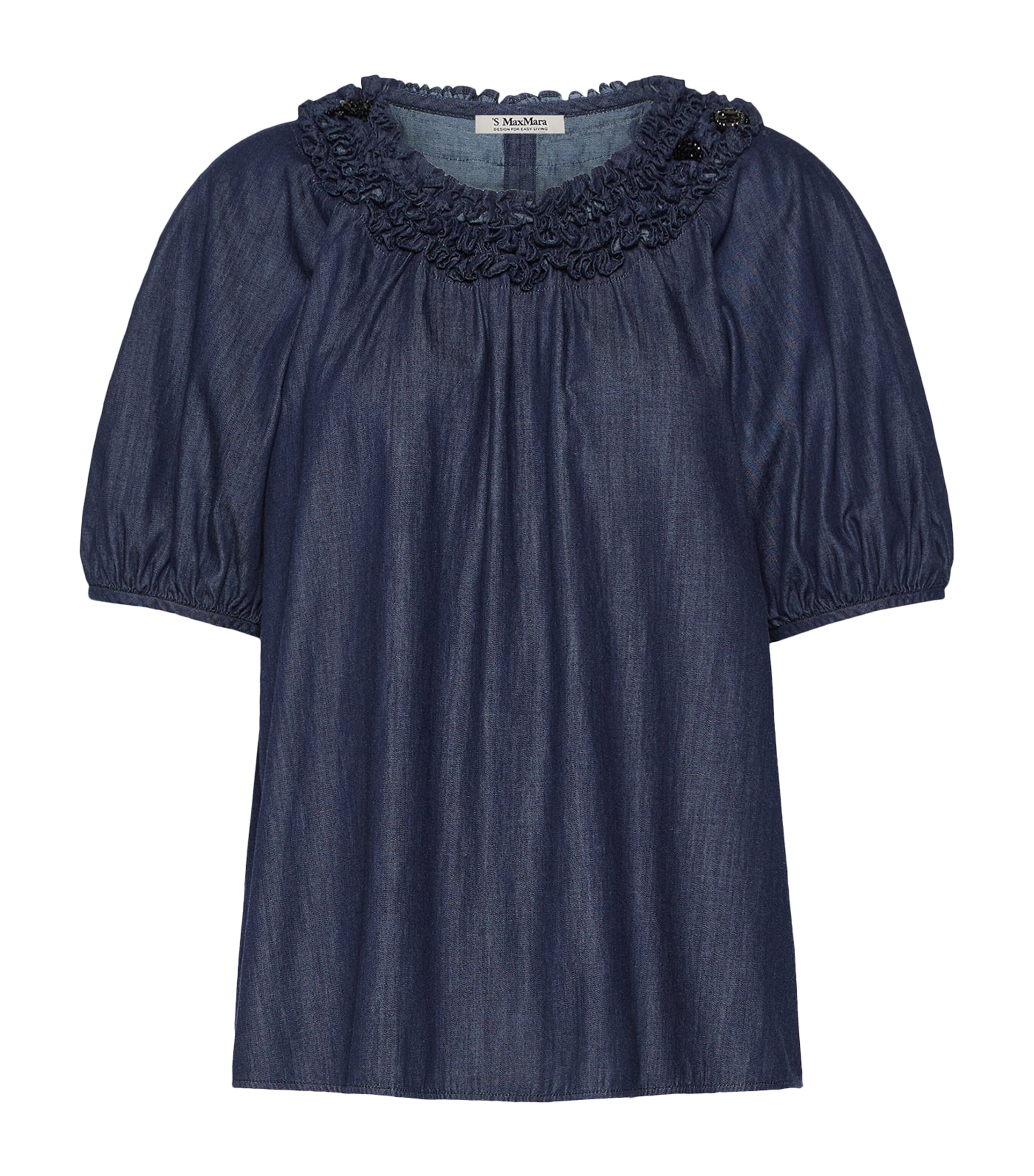 Max Mara Womens Denim Ruffled Neckline Blouse Midnightblue