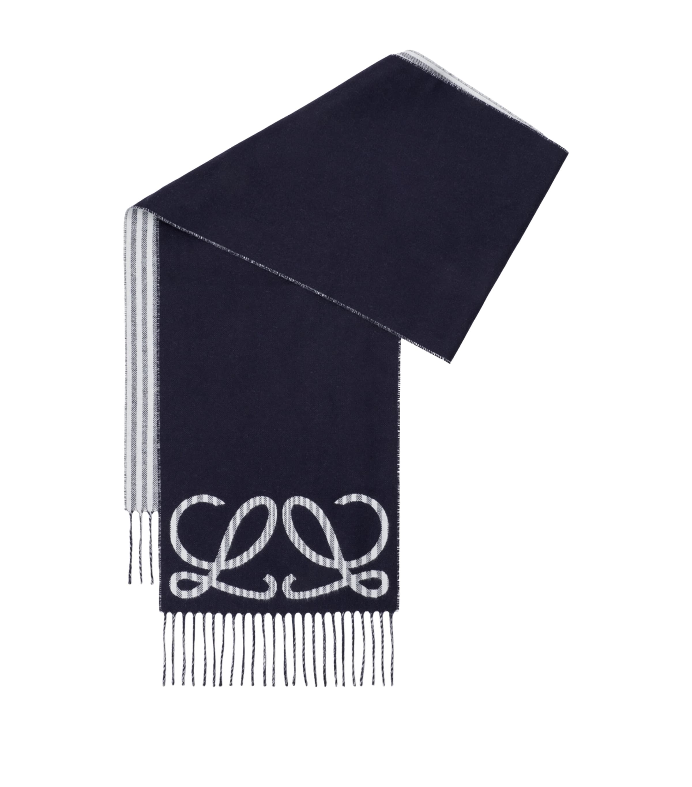 LOEWE Silk-Cashmere Reversible Logo Scarf Navy/white