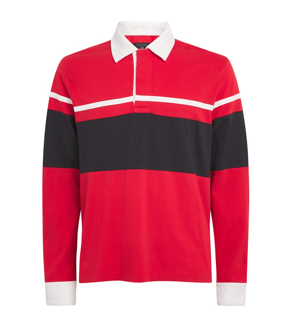 Rag & Bone Mens Cotton Stripe Polo Rugby Shirt Redmt