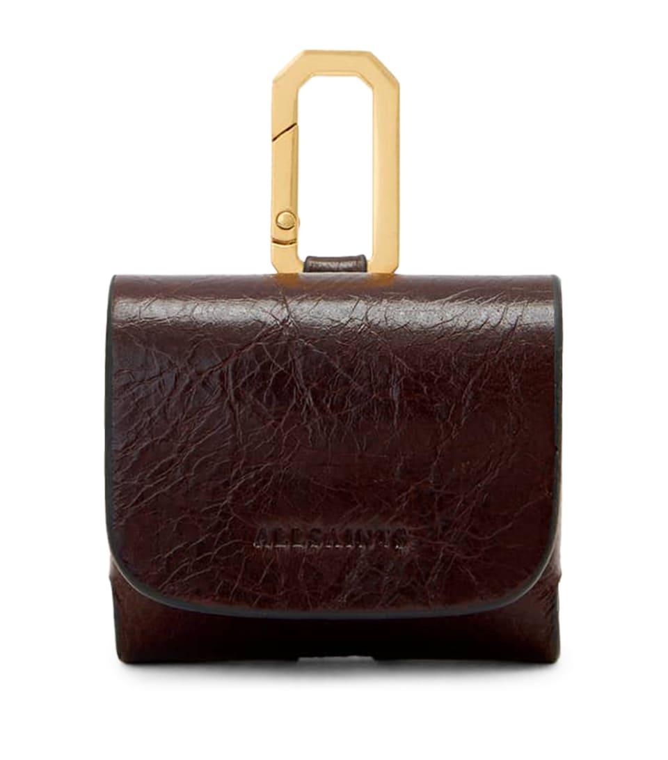 AllSaints Leather Hex AirPods Case Cognac Brown
