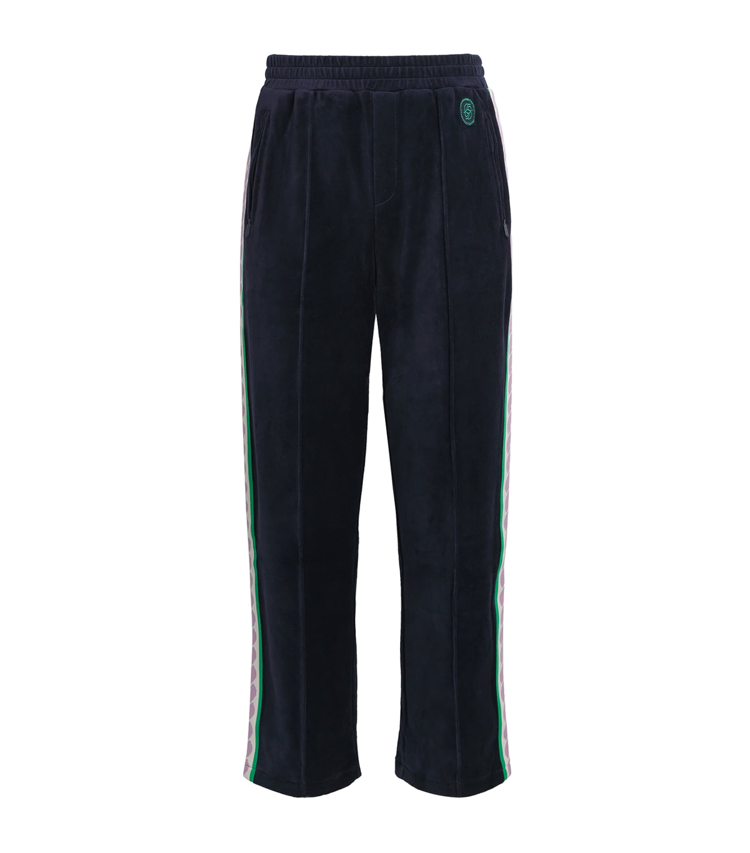 Drôle de Monsieur Mens Velour Embroidered Track Sweatpants Navy