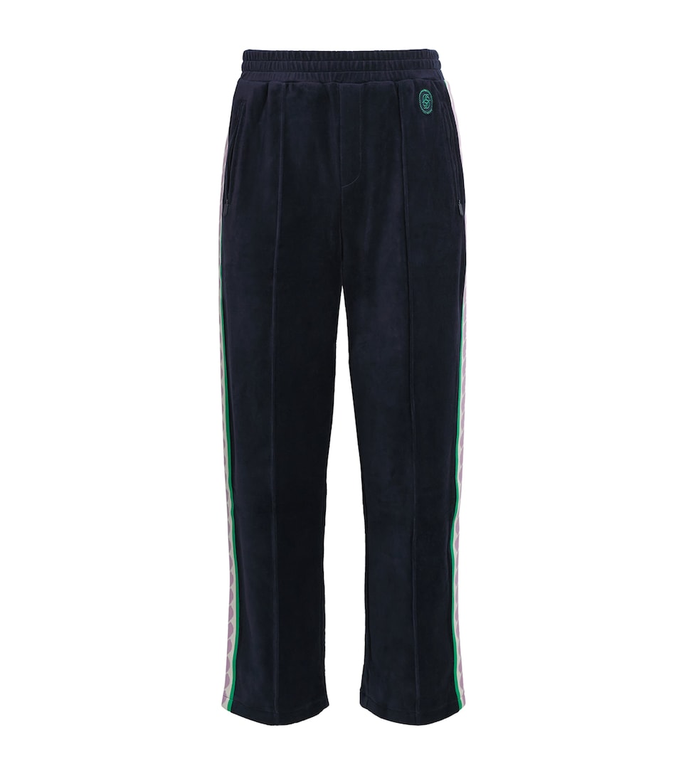 Drôle de Monsieur Mens Velour Embroidered Track Sweatpants Navy