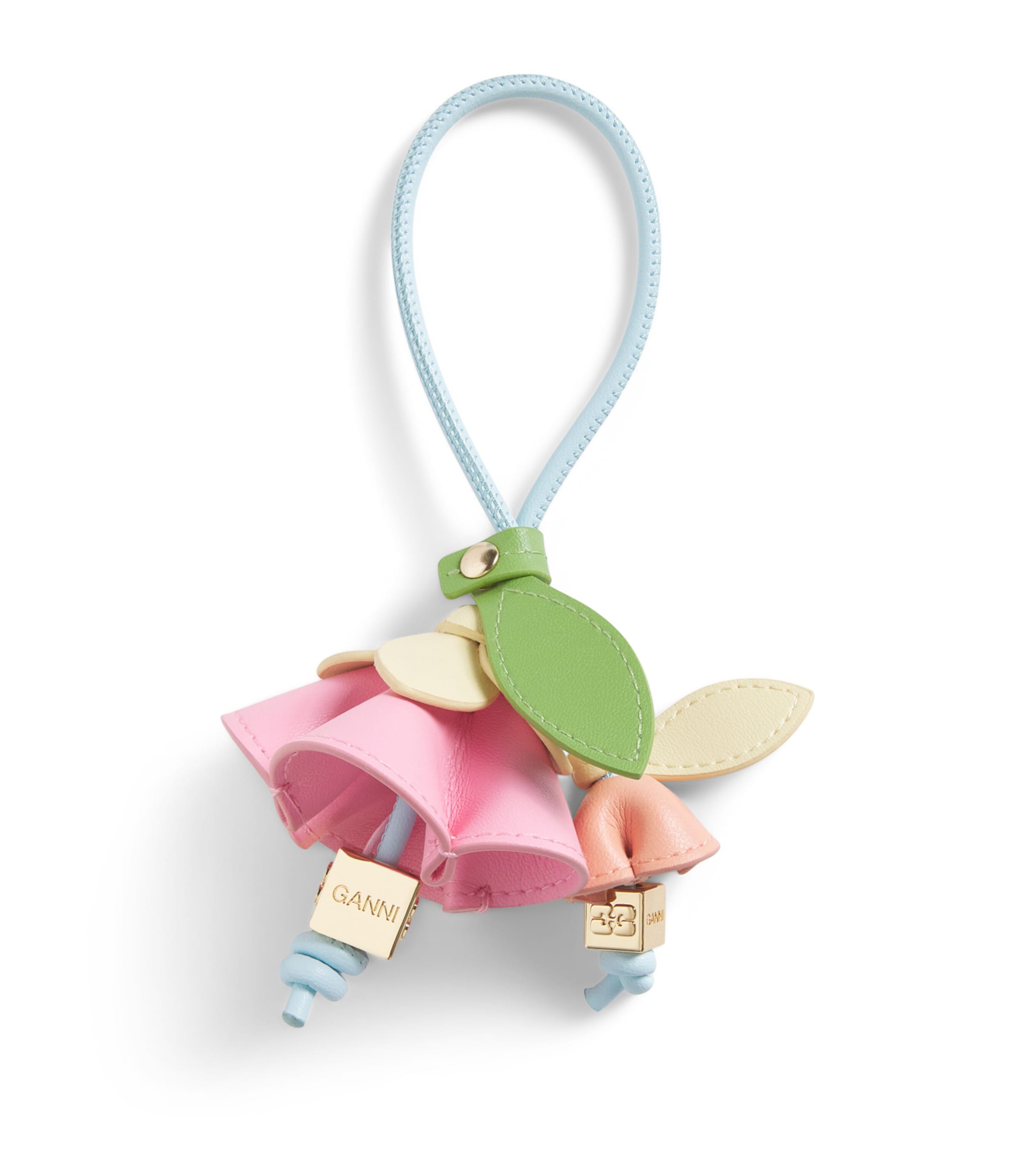 GANNI Leather Flower Bag Charm Zzd Pink Drink
