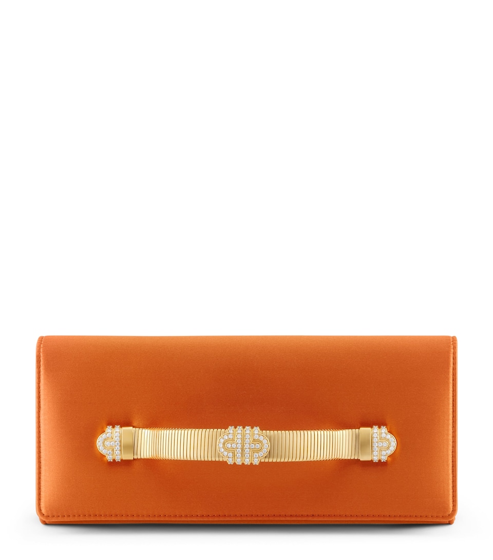 Bvlgari Satin Tubogas Evening Clutch Bag Orange