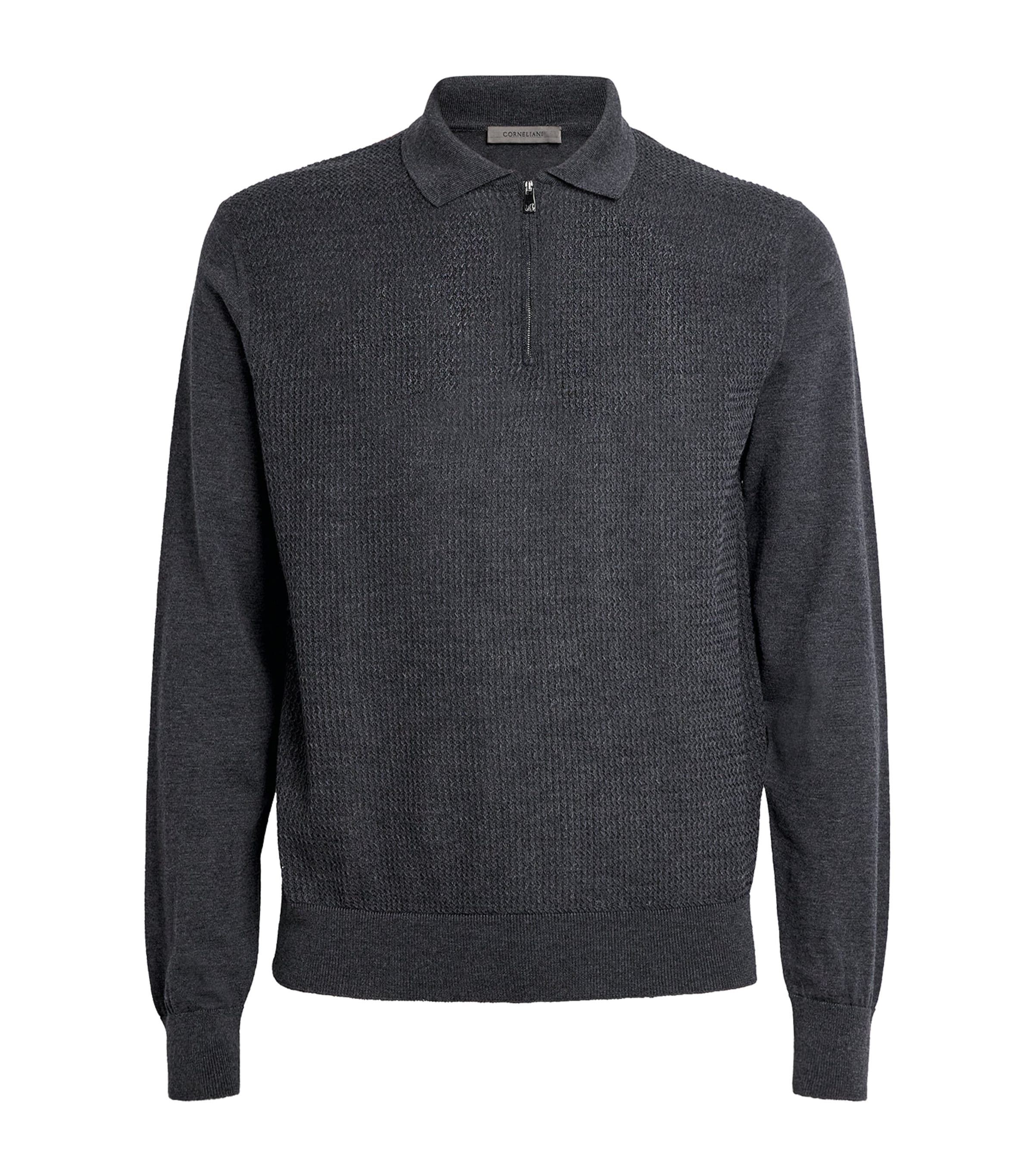 Virgin Wool Quarter-Zip Polo Sweater