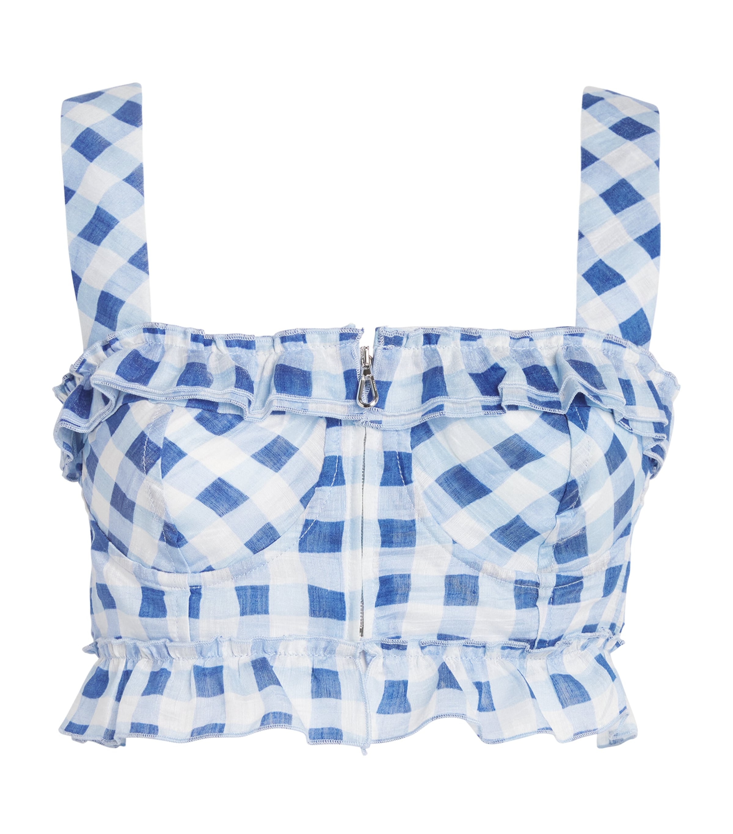 Linen-Blend Gingham Crop Top