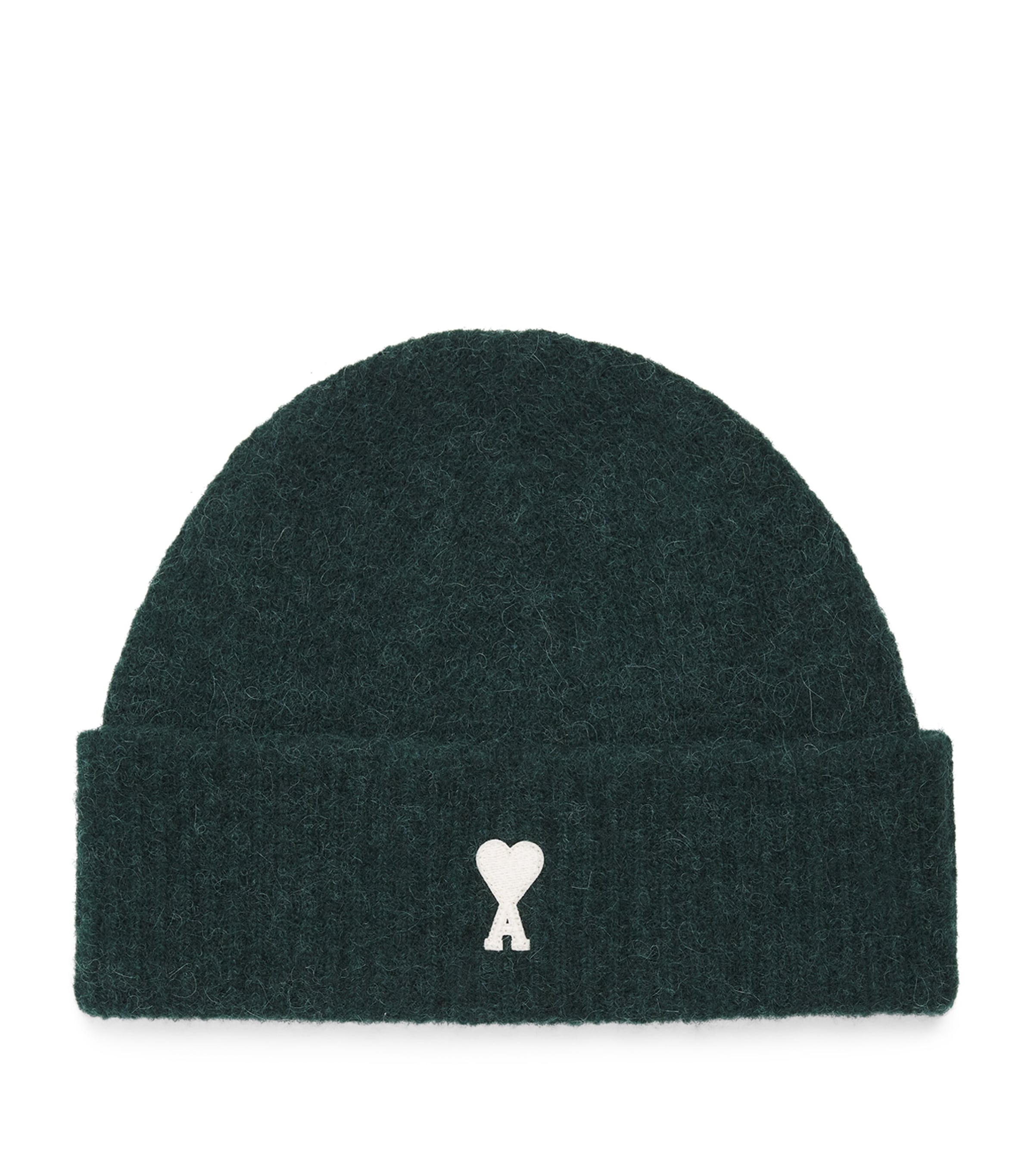 AMI Paris Wool-Blend Ami de Coeur Beanie Vert Btlle/ecru