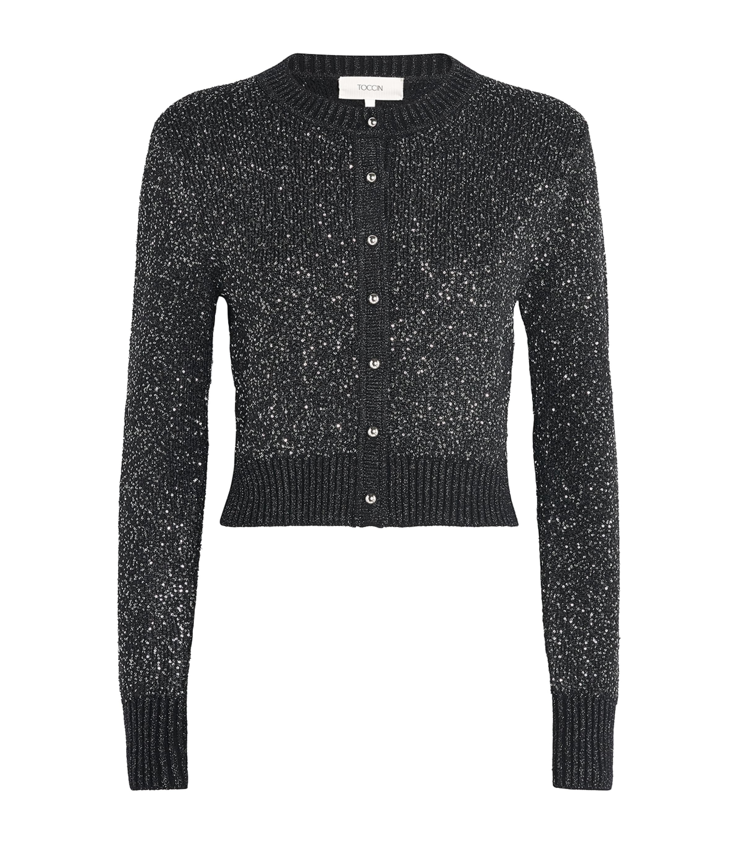 Toccin Womens Knitted Sequin Mollie Cardigan Onyx