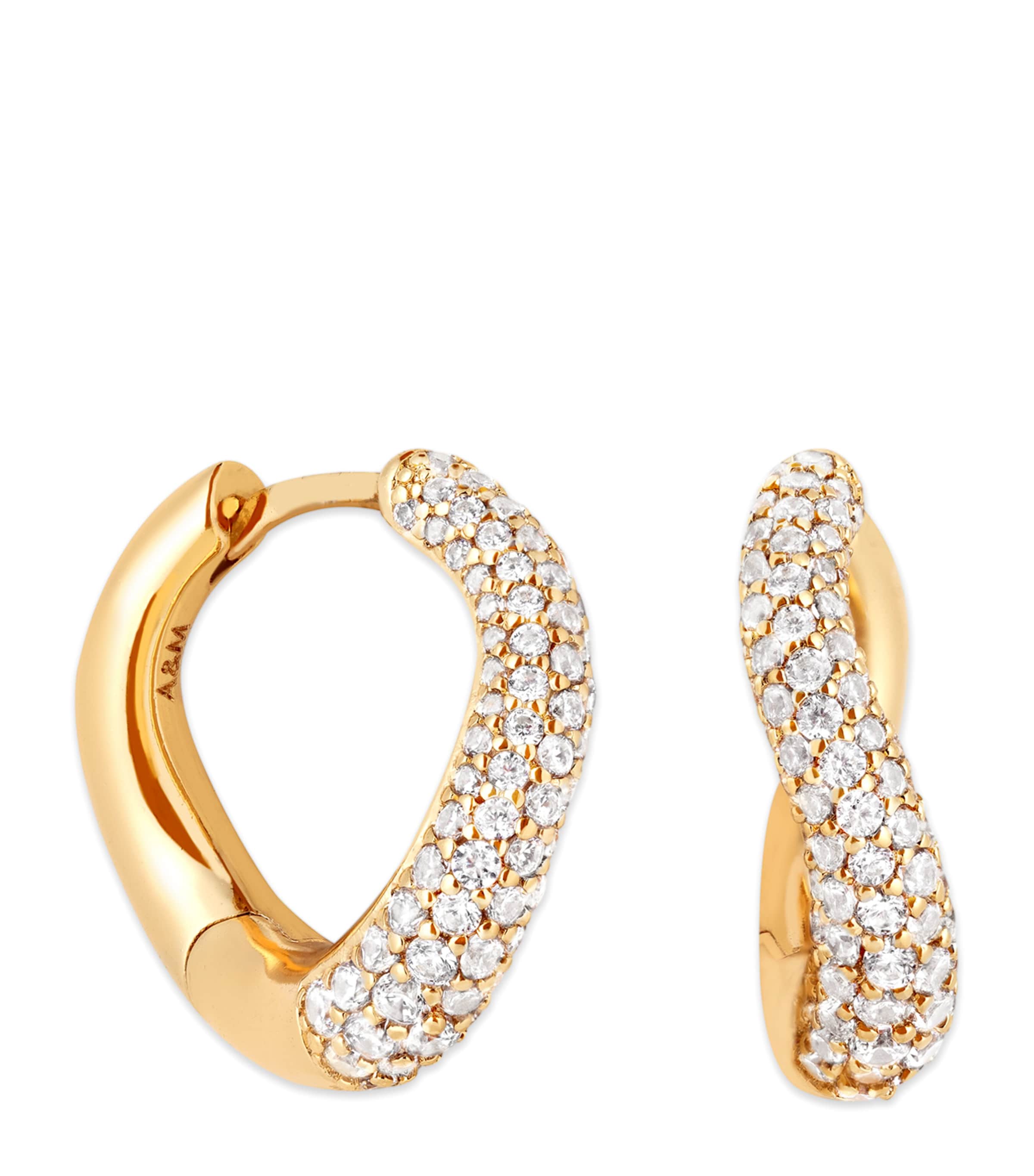 Gold-Plated Silver and Crystal Wave Hoop Earrings