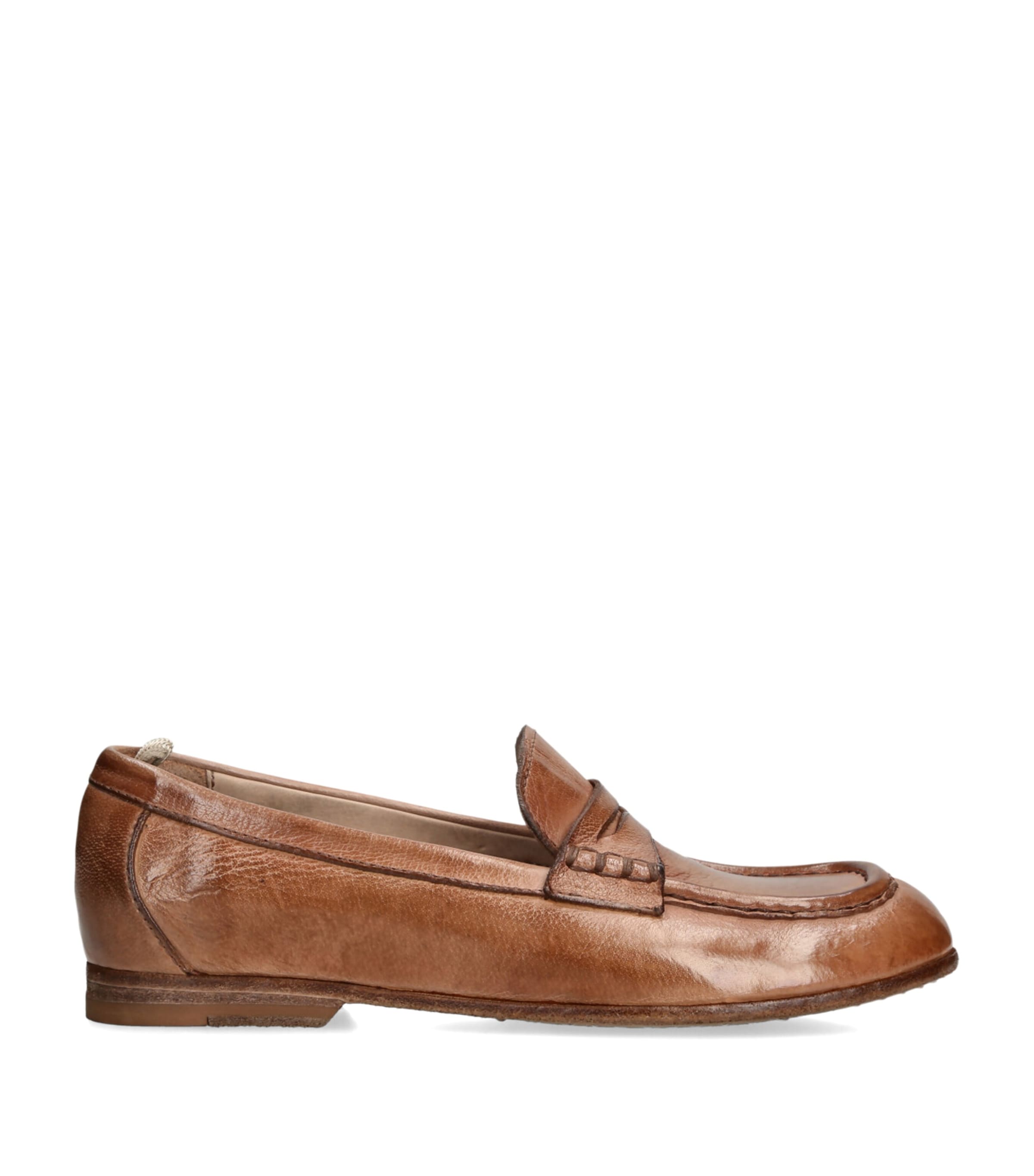 Officine Creative Leather Badge Loafers Tan