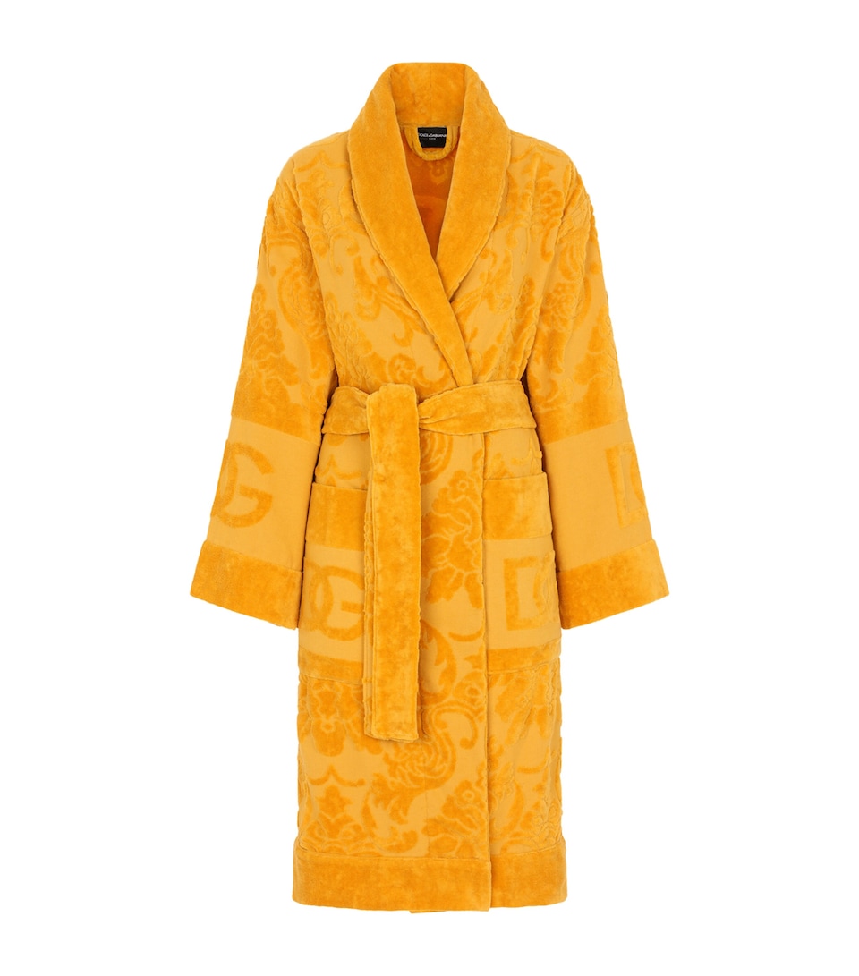 Dolce&Gabbana Casa Terry Cotton DG Logo Robe Oro