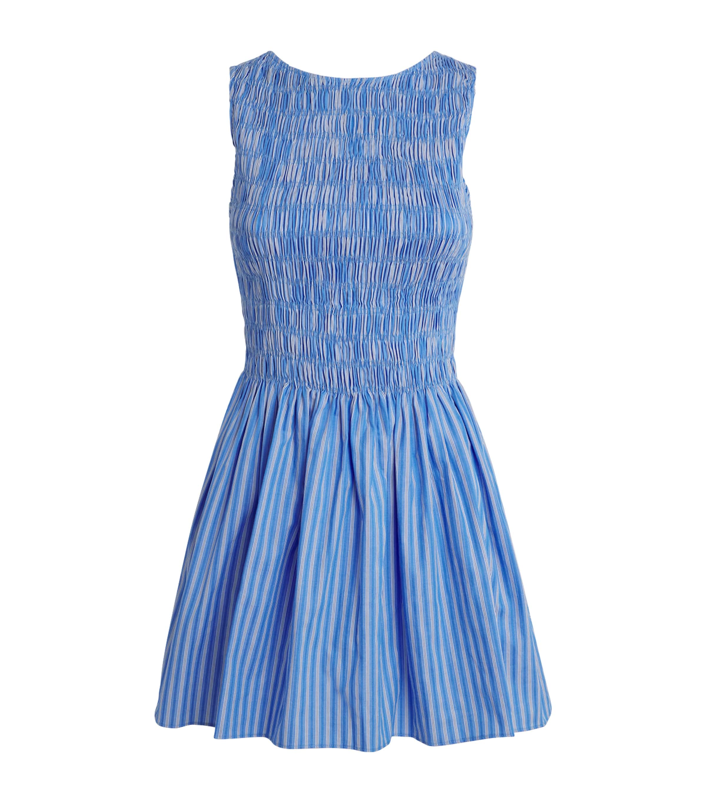 Faithfull The Brand Womens Cotton Shirred Carina Mini Dress Joao Strp Azlejo Blu