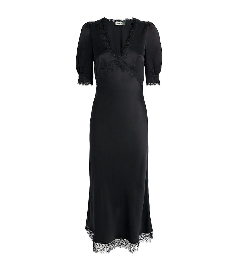 Rixo Womens Satin Annina Midi Dress Black