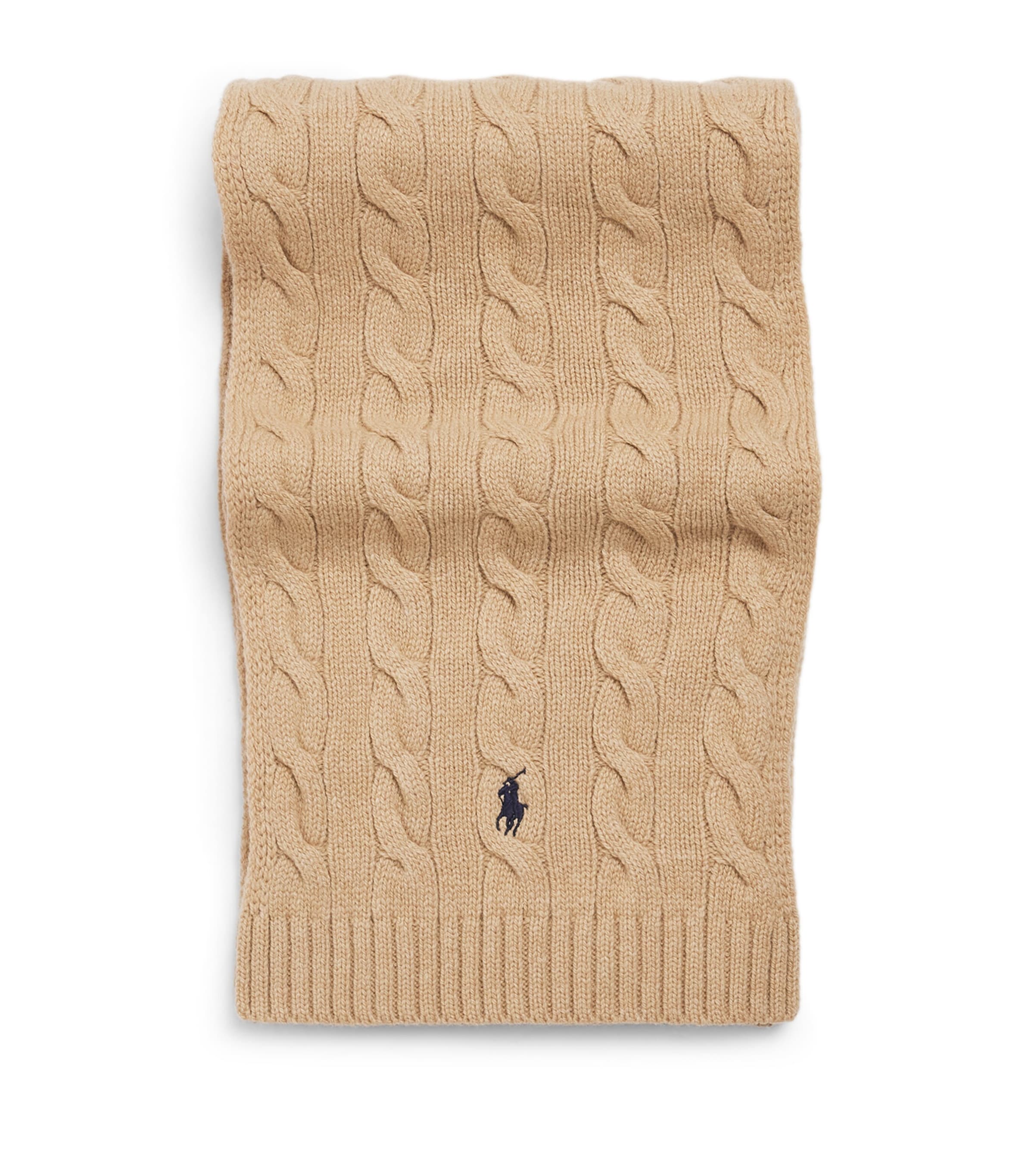 Polo Ralph Lauren Wool-Cashmere Cable-Knit Scarf Camel Melange