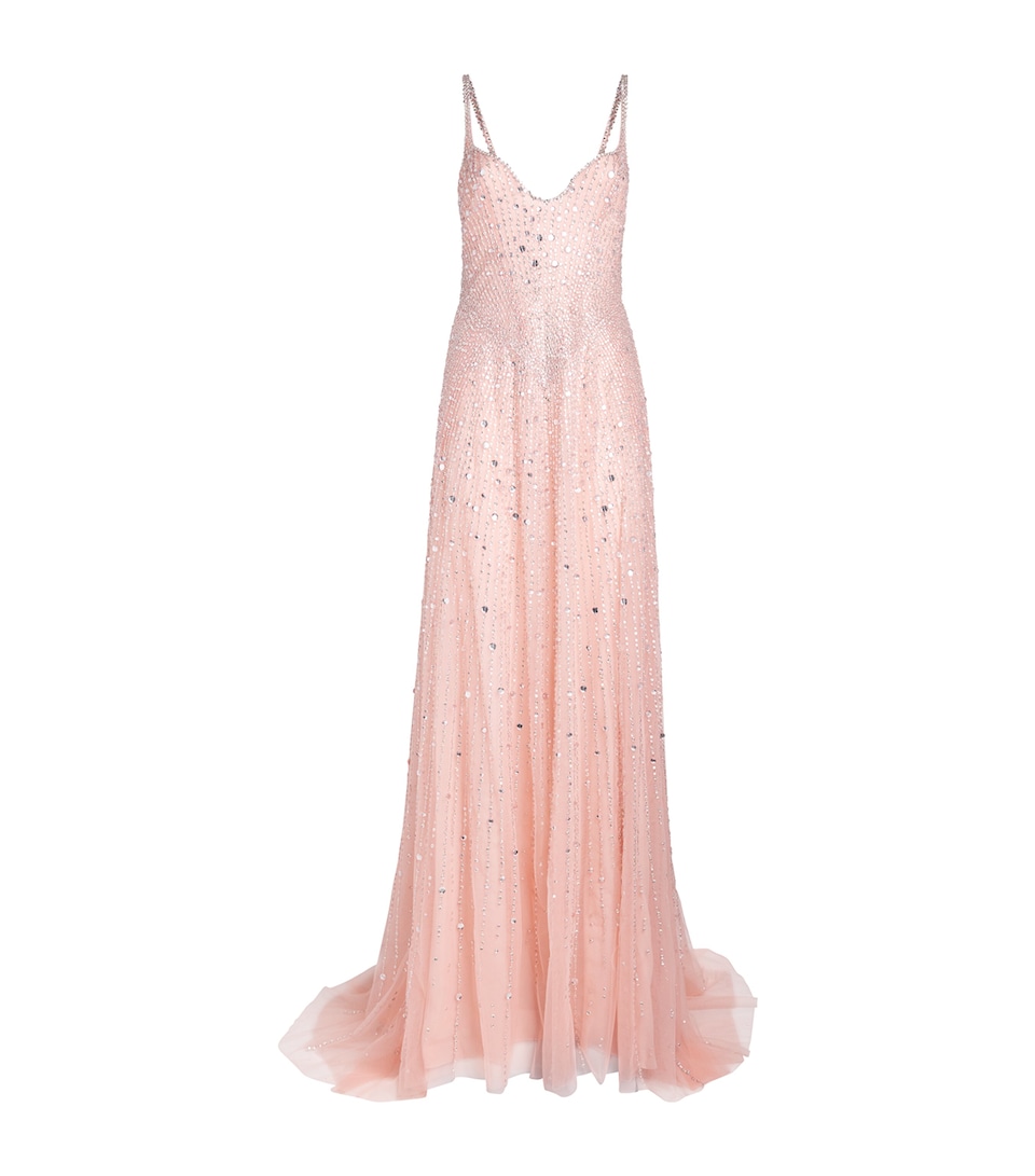 GEORGES HOBEIKA Womens Silk-Blend Embellished Sleeveless Gown Pink Rose Smoke