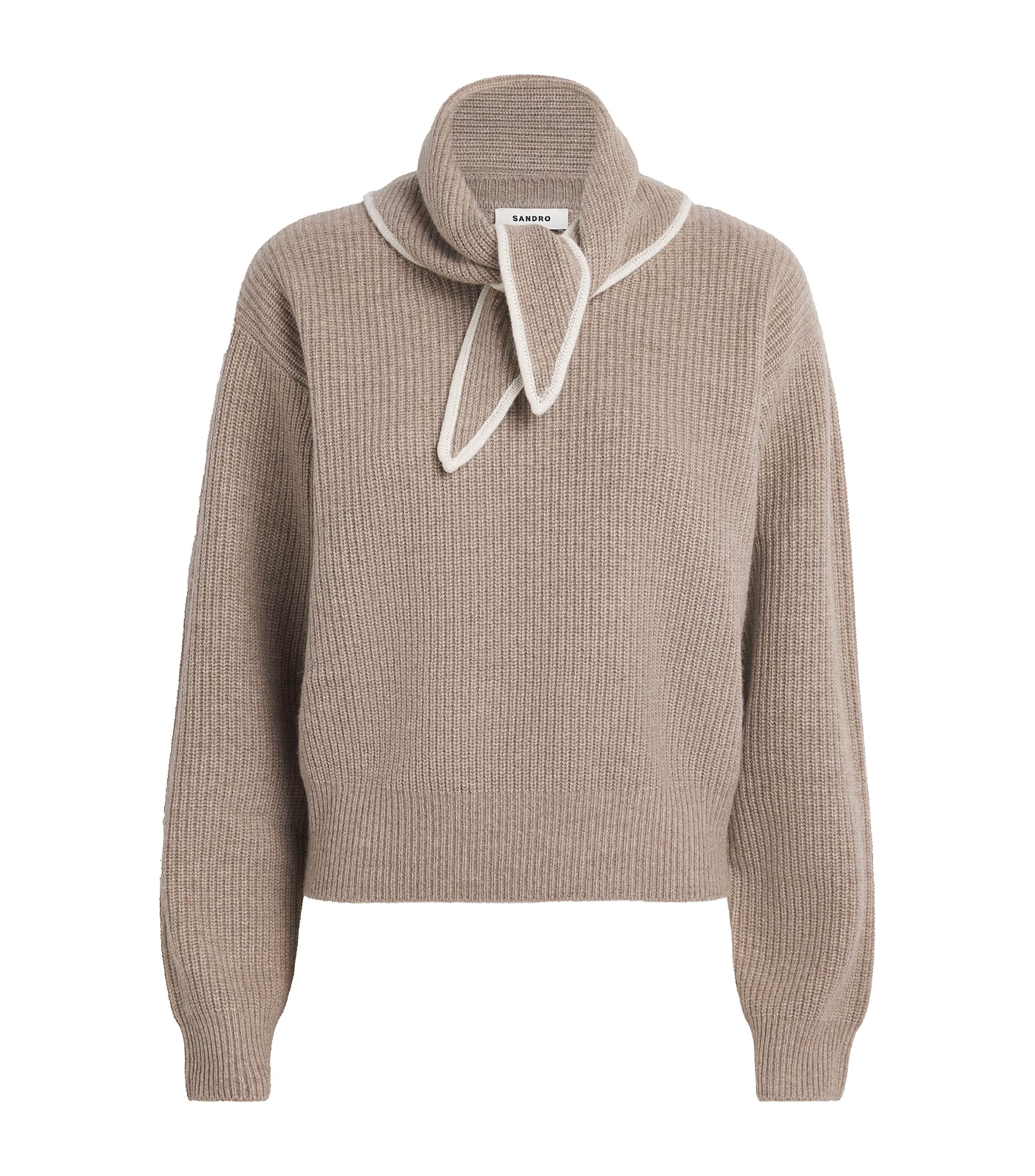 Sandro Paris Womens Wool-Cashmere Bandana Sweater Caramel