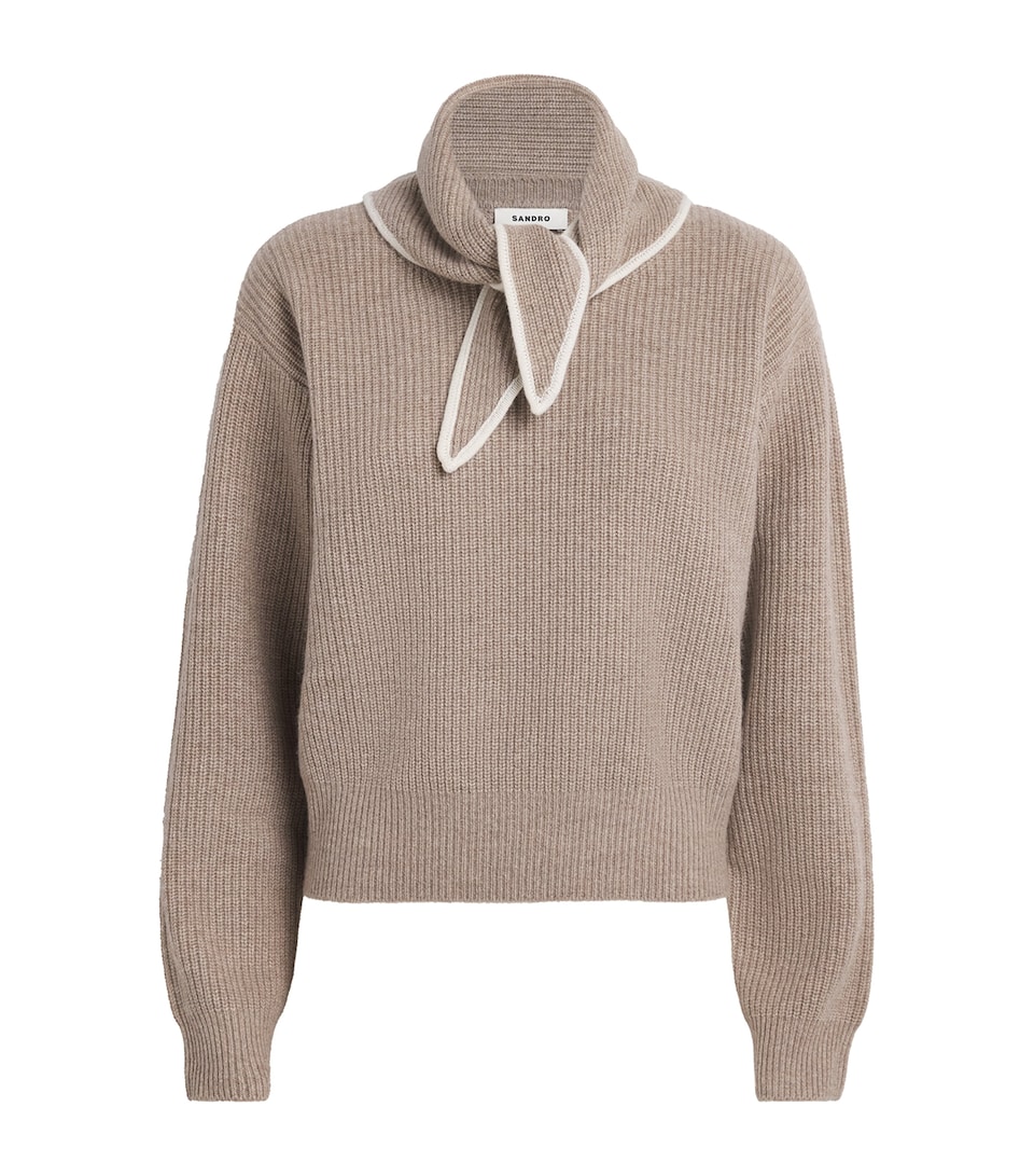 Sandro Paris Womens Wool-Cashmere Bandana Sweater Caramel