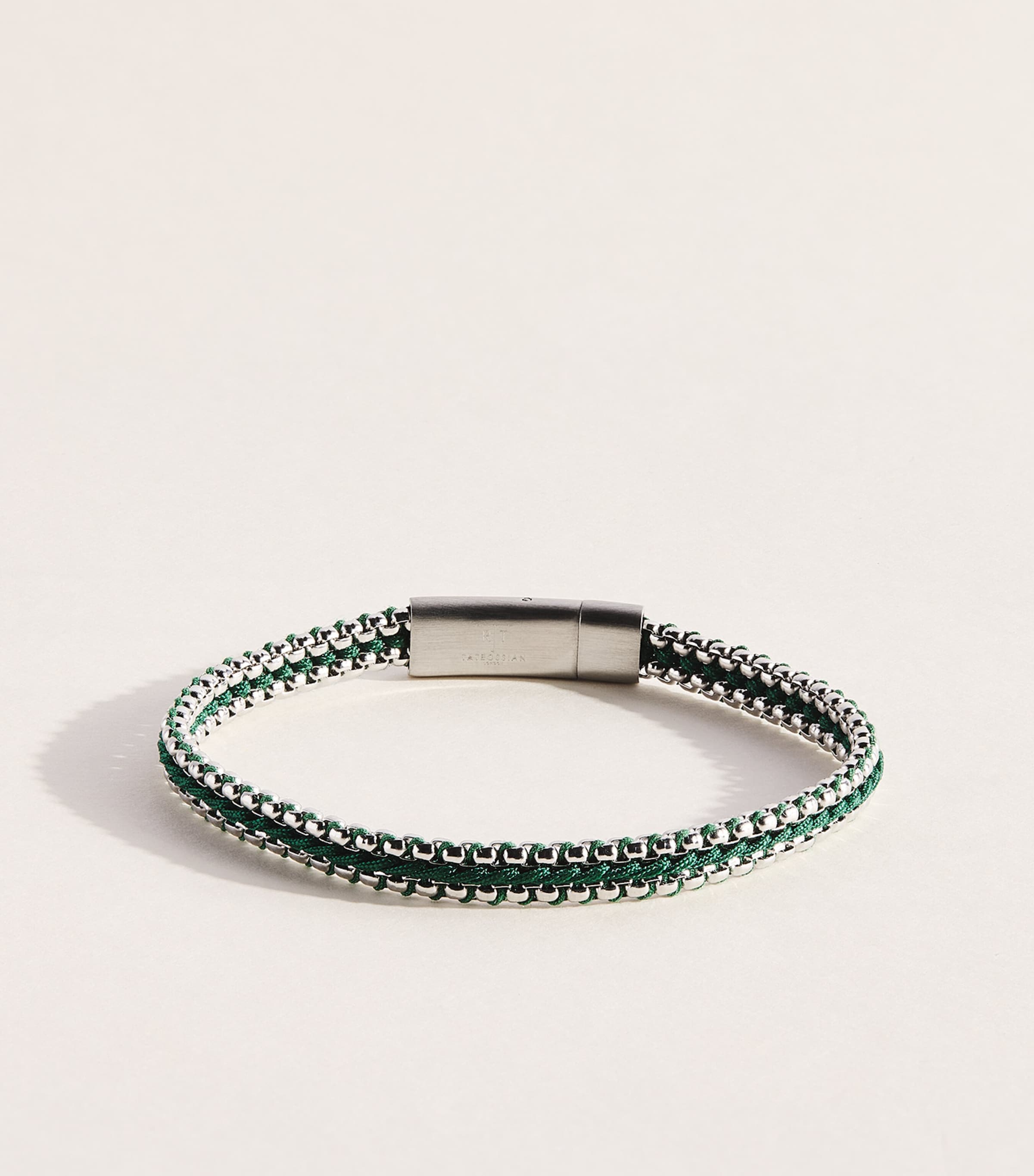 Tateossian Sterling Silver Woven Tris Bracelet Green