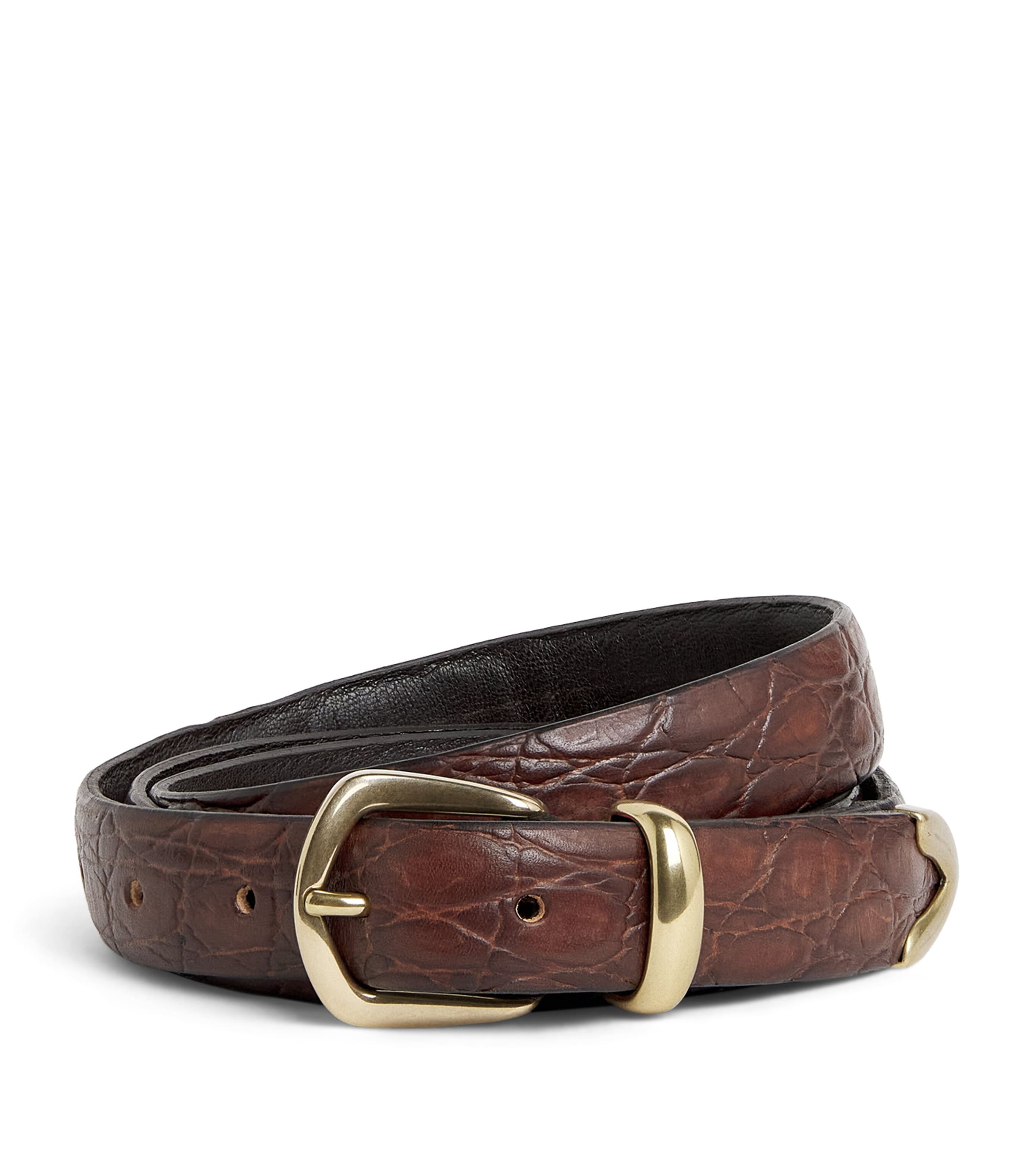 Eleventy Croc-Embossed Leather Buckle Belt Moro