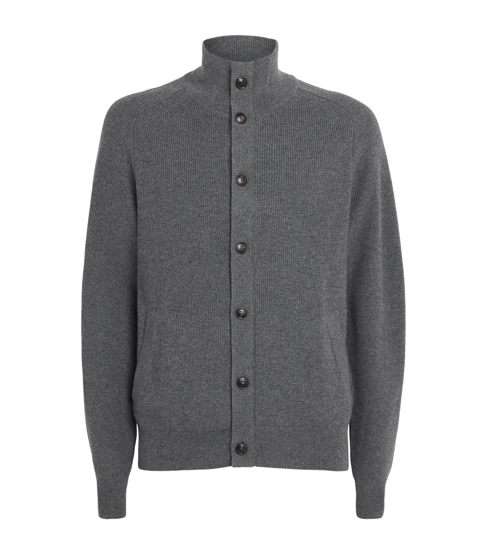 Pal Zileri Mens Wool-Silk-Cashmere High-Neck Cardigan Grey