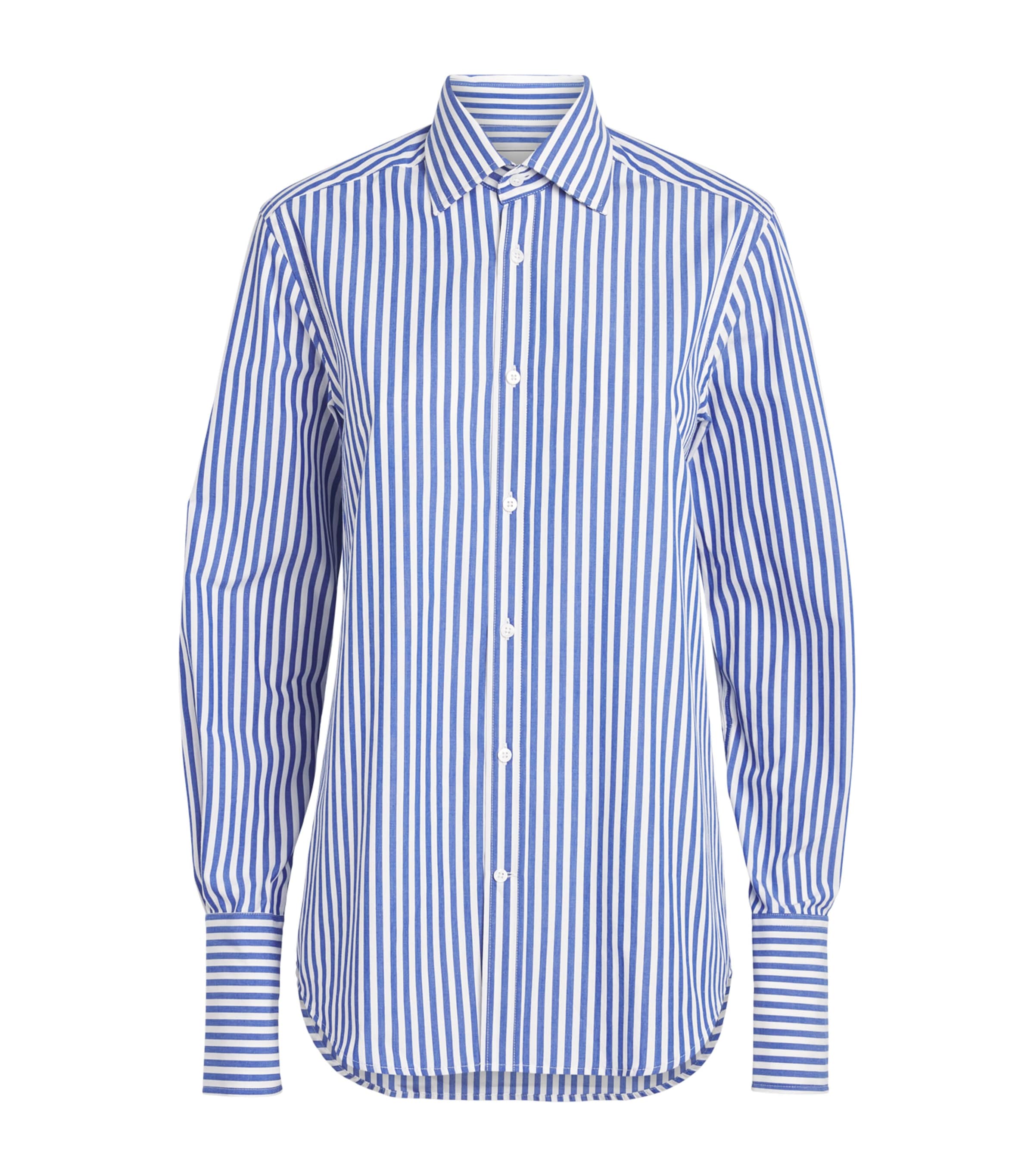 With Nothing Underneath Womens Organic Cotton The Boyfriend Shirt Royal Blue Stripe