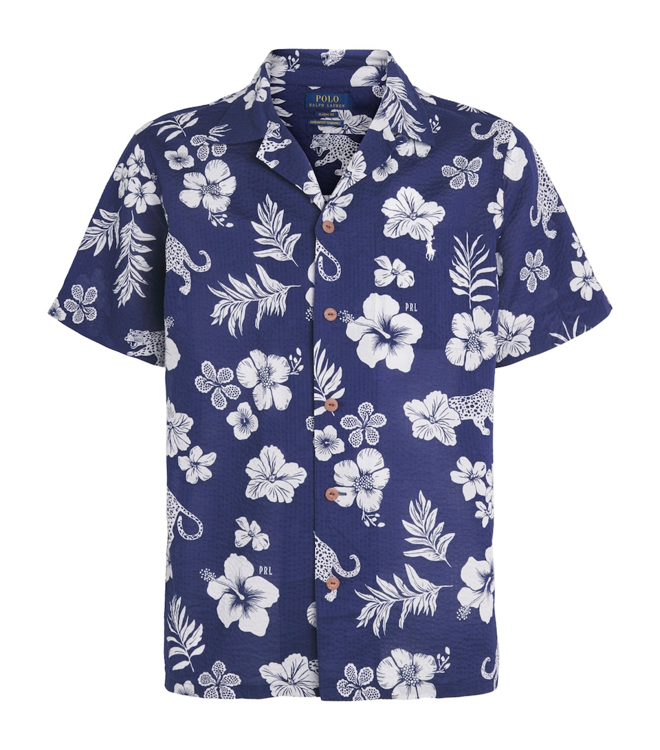 Polo Ralph Lauren Mens Cotton Seersucker Printed Shirt Jaguar Tropical