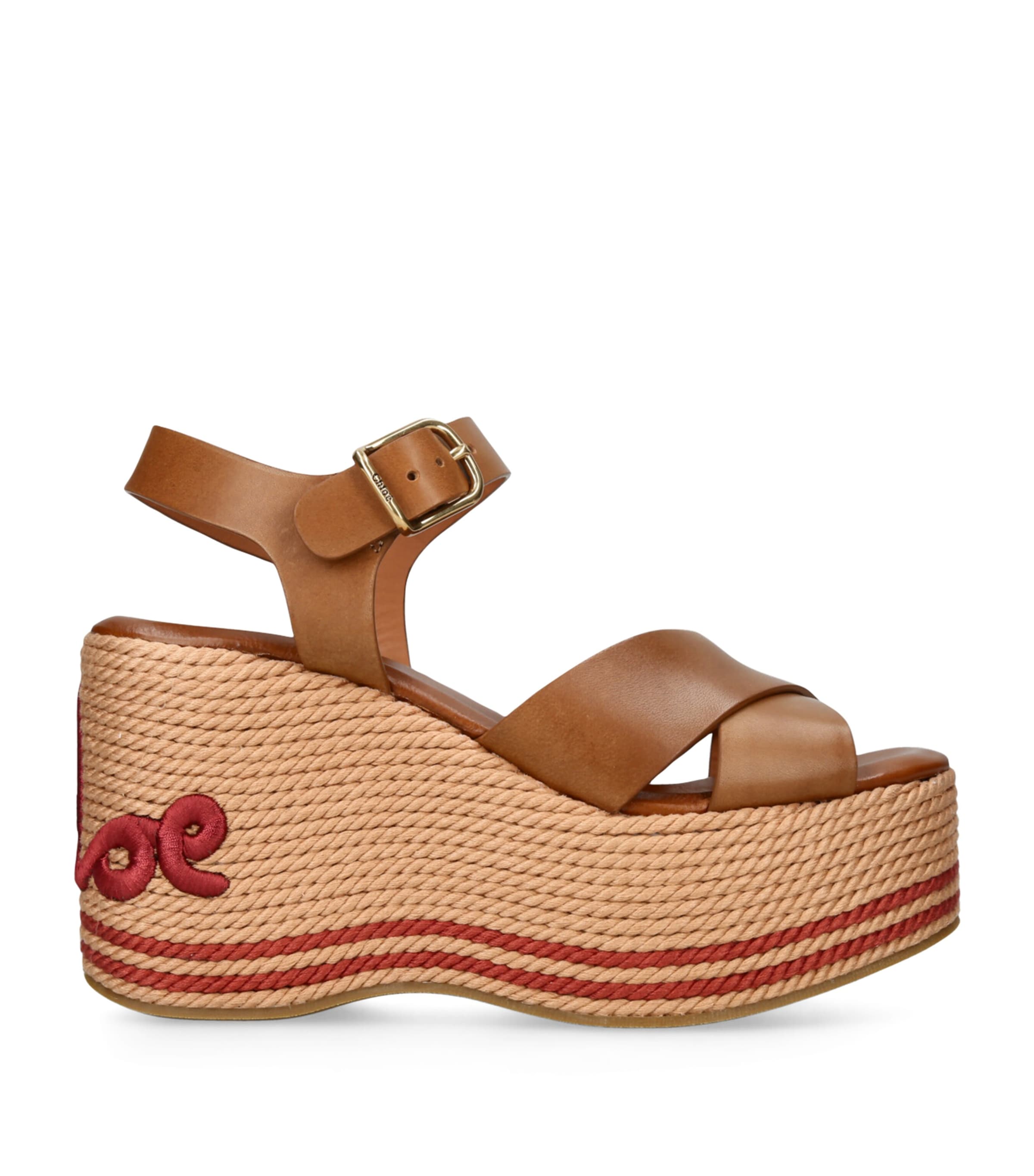 Chloé Leather Sand Wedge Espadrilles 105 Pink